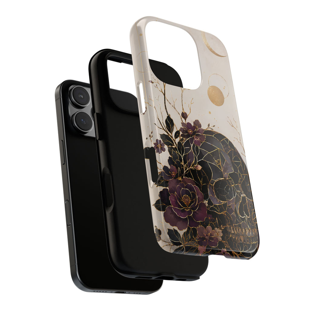 Gothic Skull iPhone Case | Dark Floral Rose Art Cover