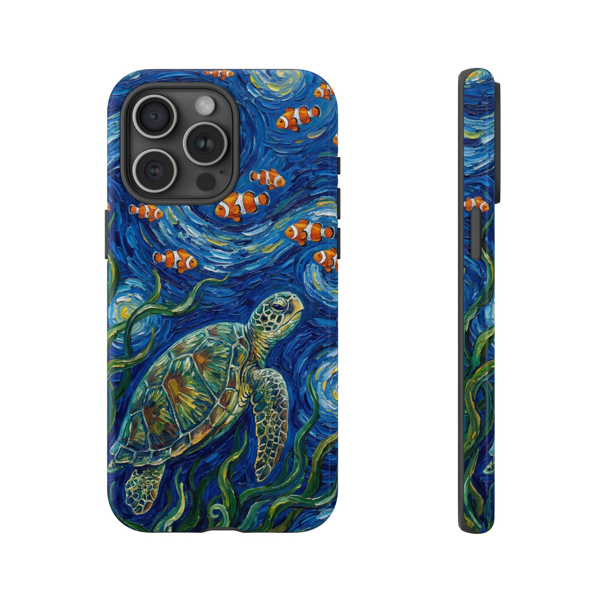 Sea Turtle & Clownfish Tough iPhone Case | Van Gogh Style Ocean Art