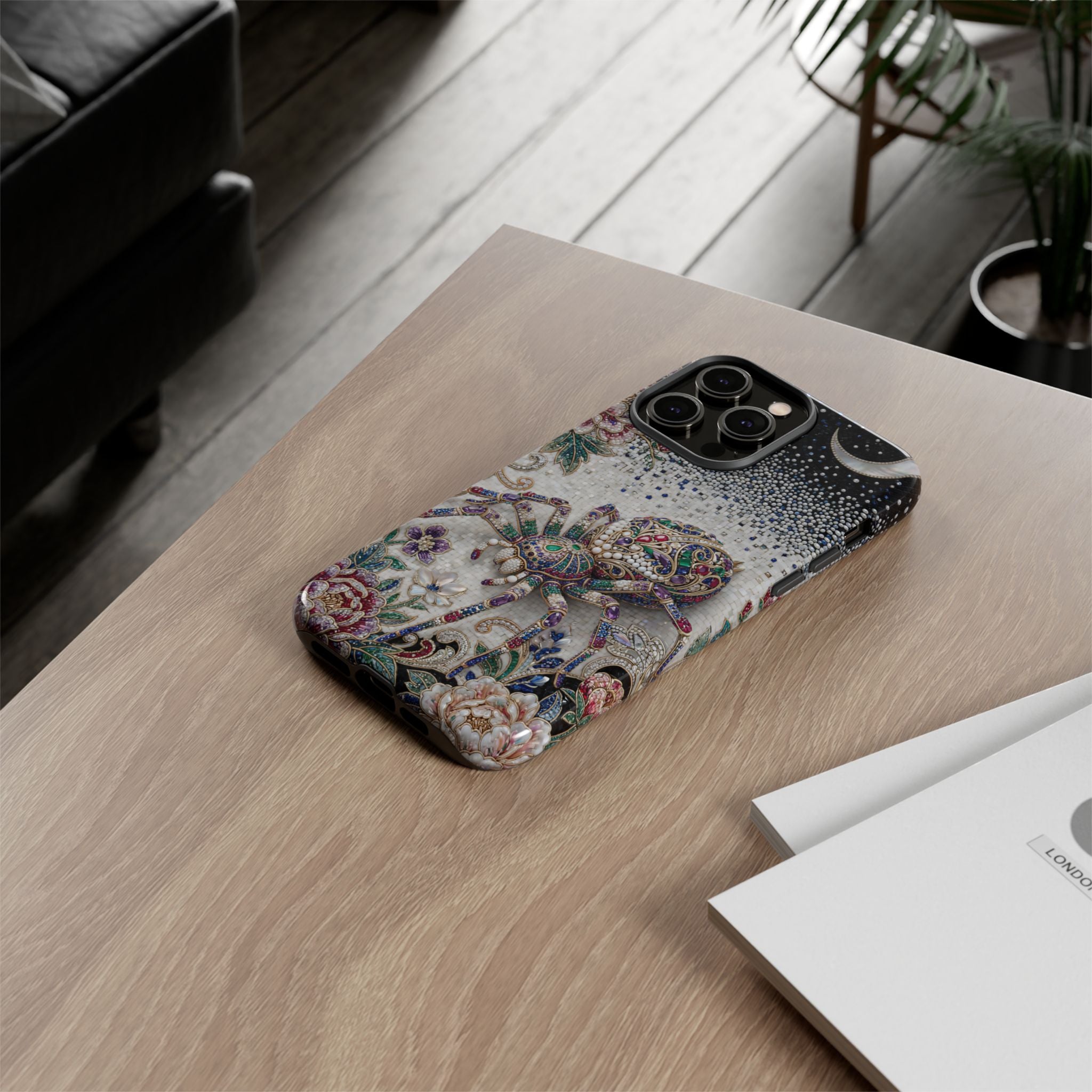 Gemstone Spider Moon iPhone Case | Boho Floral Protective Tough Case