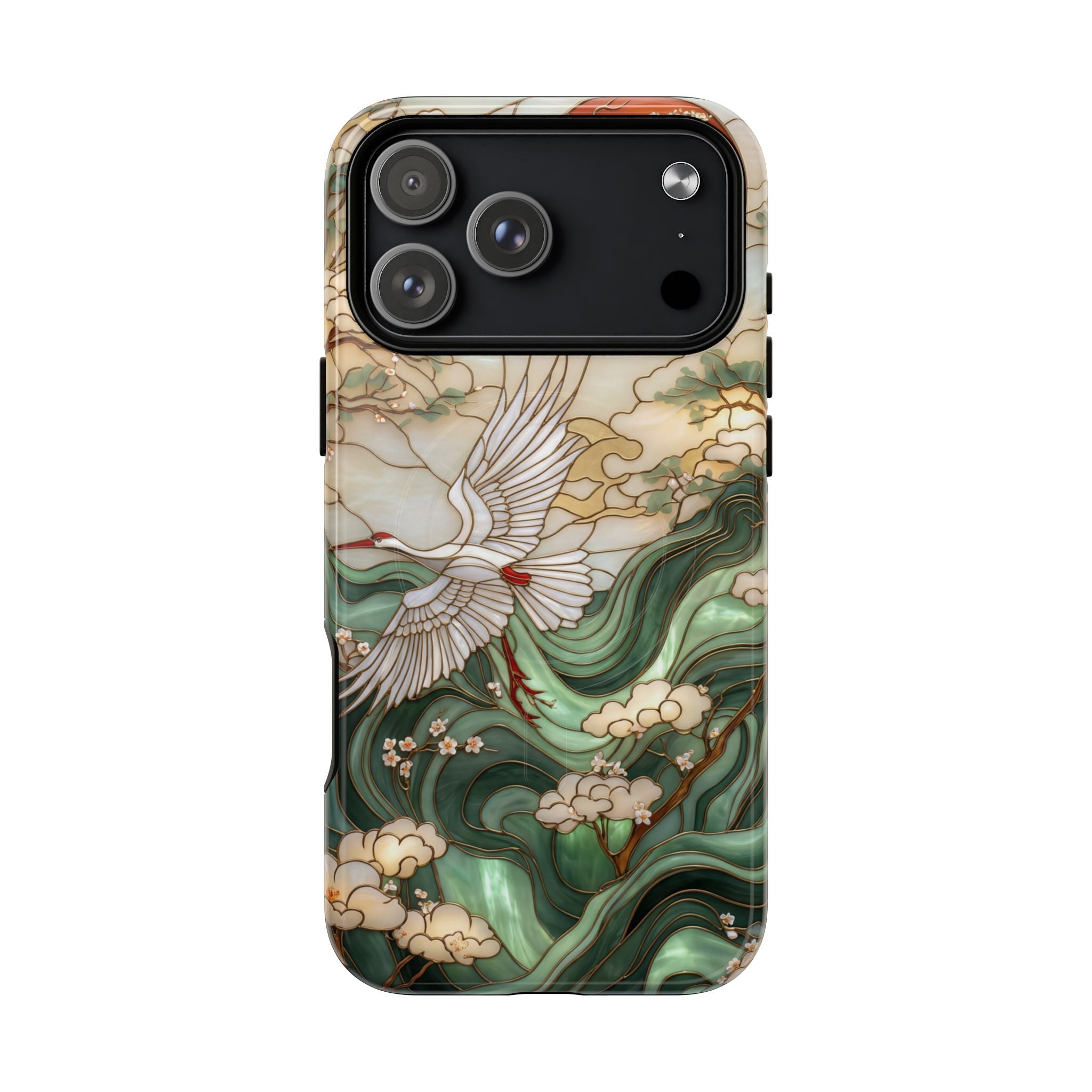 Custodia rigida MagSafe per iPhone Crane &amp; Waves | Custodia protettiva ispirata all'arte giapponese