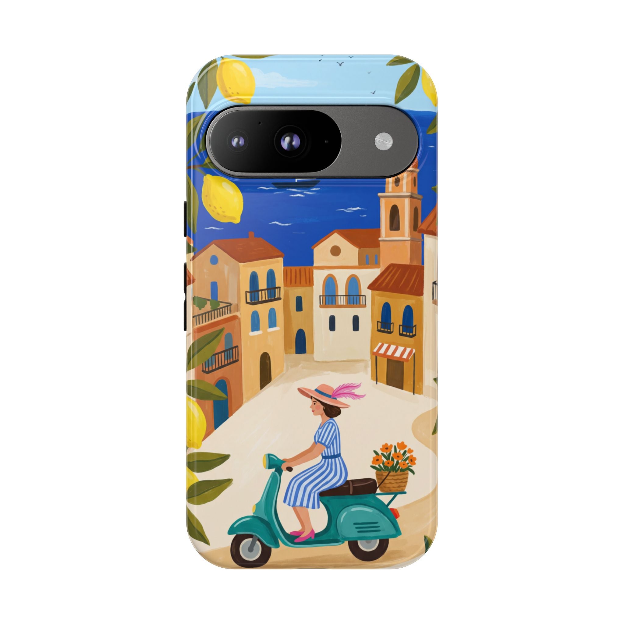 Mediterranean Scooter Google Pixel Phone Case | Coastal Lemon Grove Design