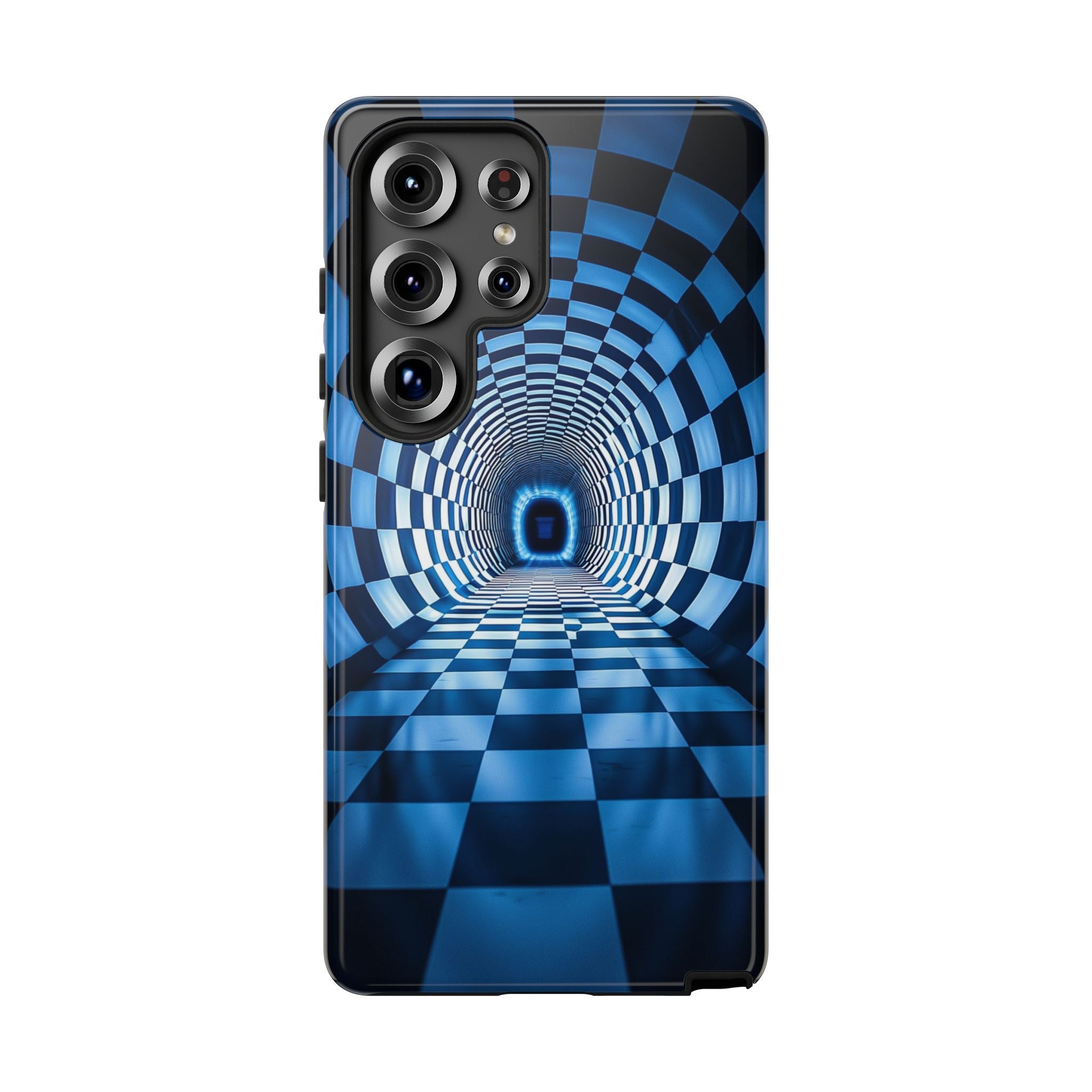 Blue Checkered Tunnel Samsung Galaxy Case — 3D Optical Illusion Tough Case
