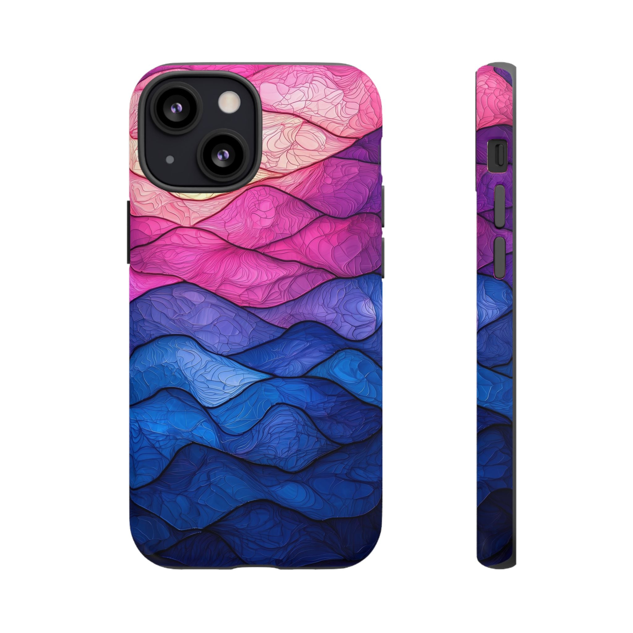 Abstract Ocean Waves iPhone Case — Pink & Blue Gradient Tough Case