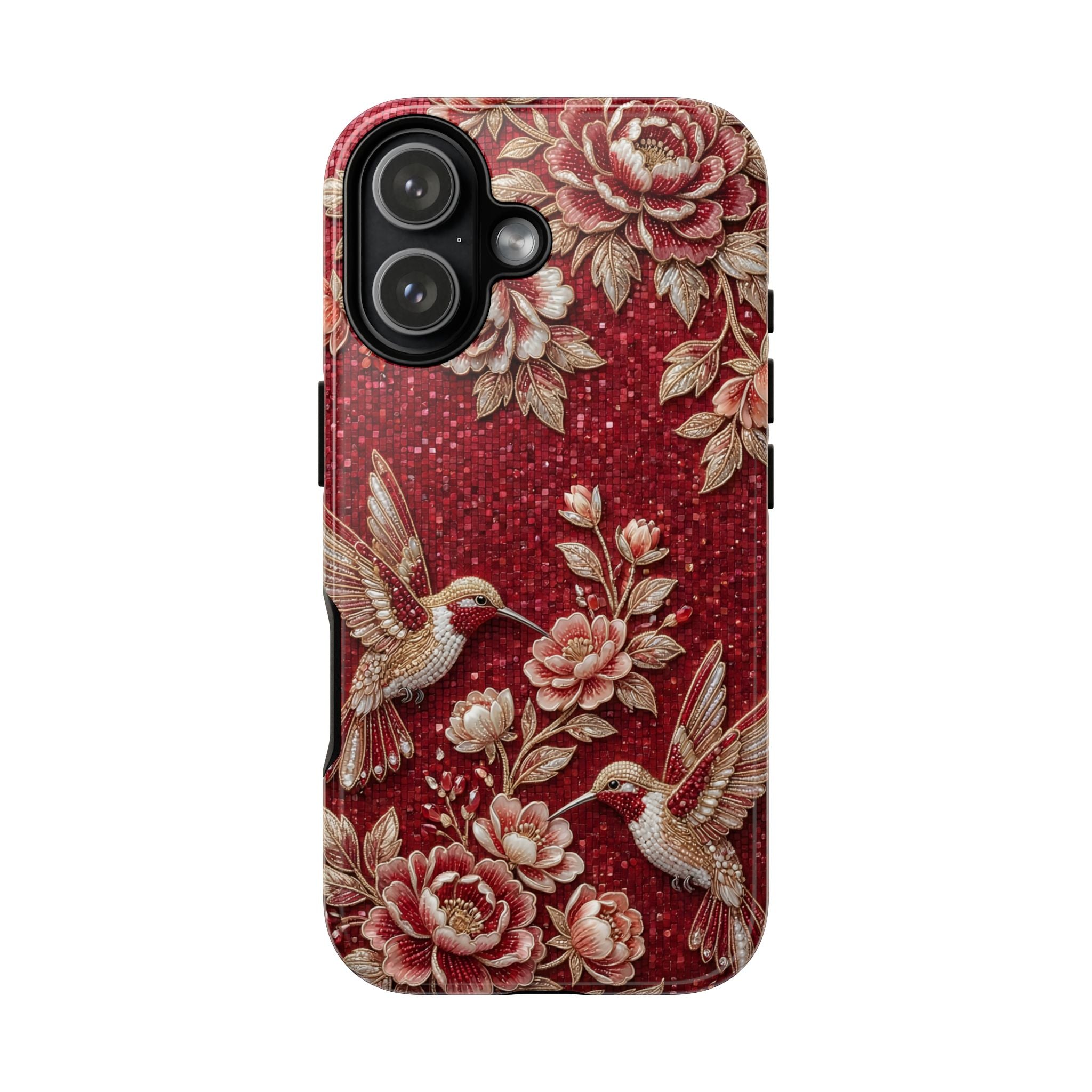 Floral Hummingbird Tough Case | Vintage Red iPhone Case