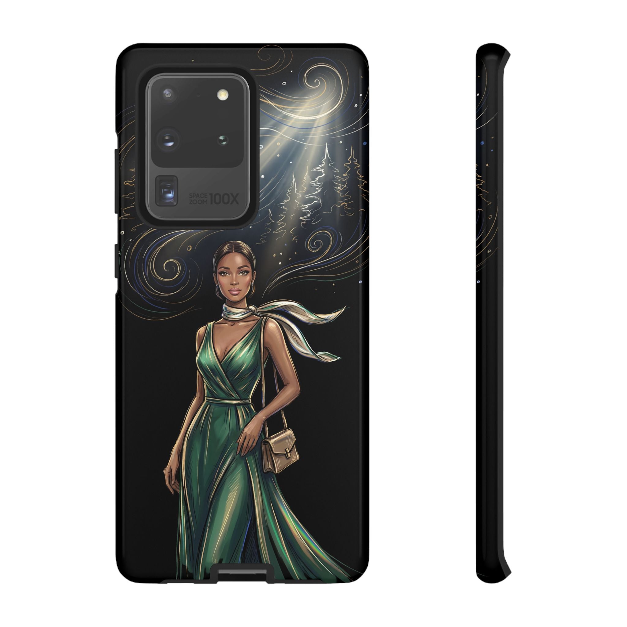 Elegant Woman in Green Dress Art Protective Tough Samsung Galaxy Phone Case