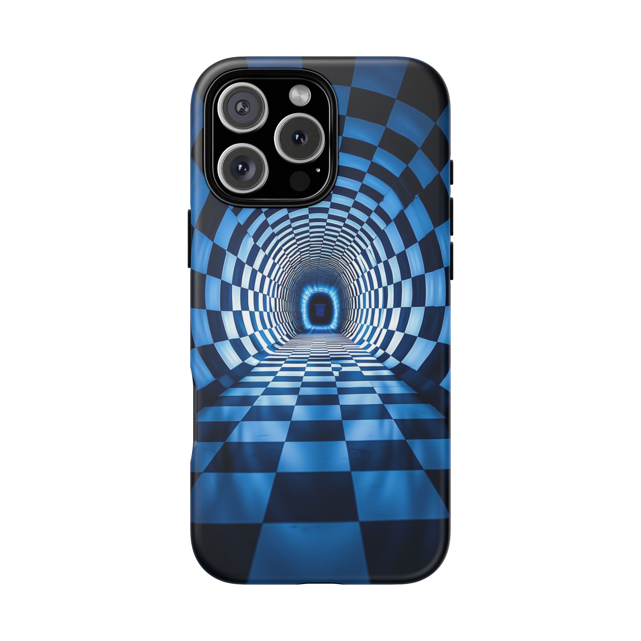 Blue Checkered Tunnel iPhone Case — 3D Optical Illusion Tough Case