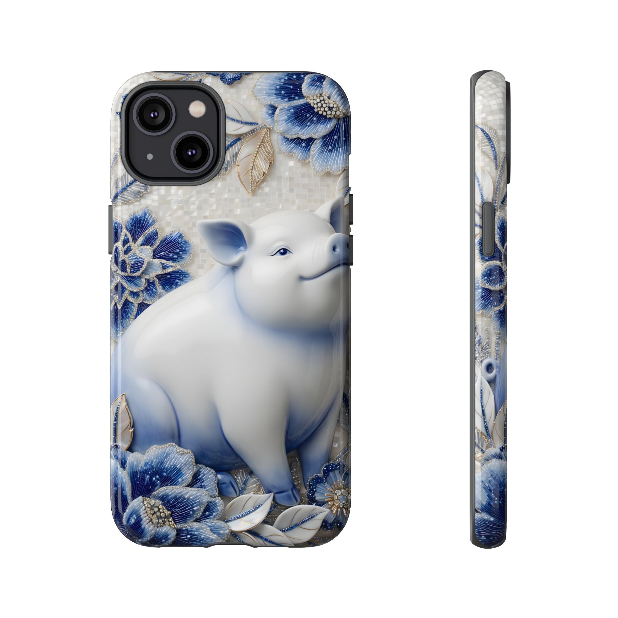 Asian Zodiac Pig iPhone Case | Blue & White Porcelain Slim Protective Shockproof Case| Year of the Pig Gift