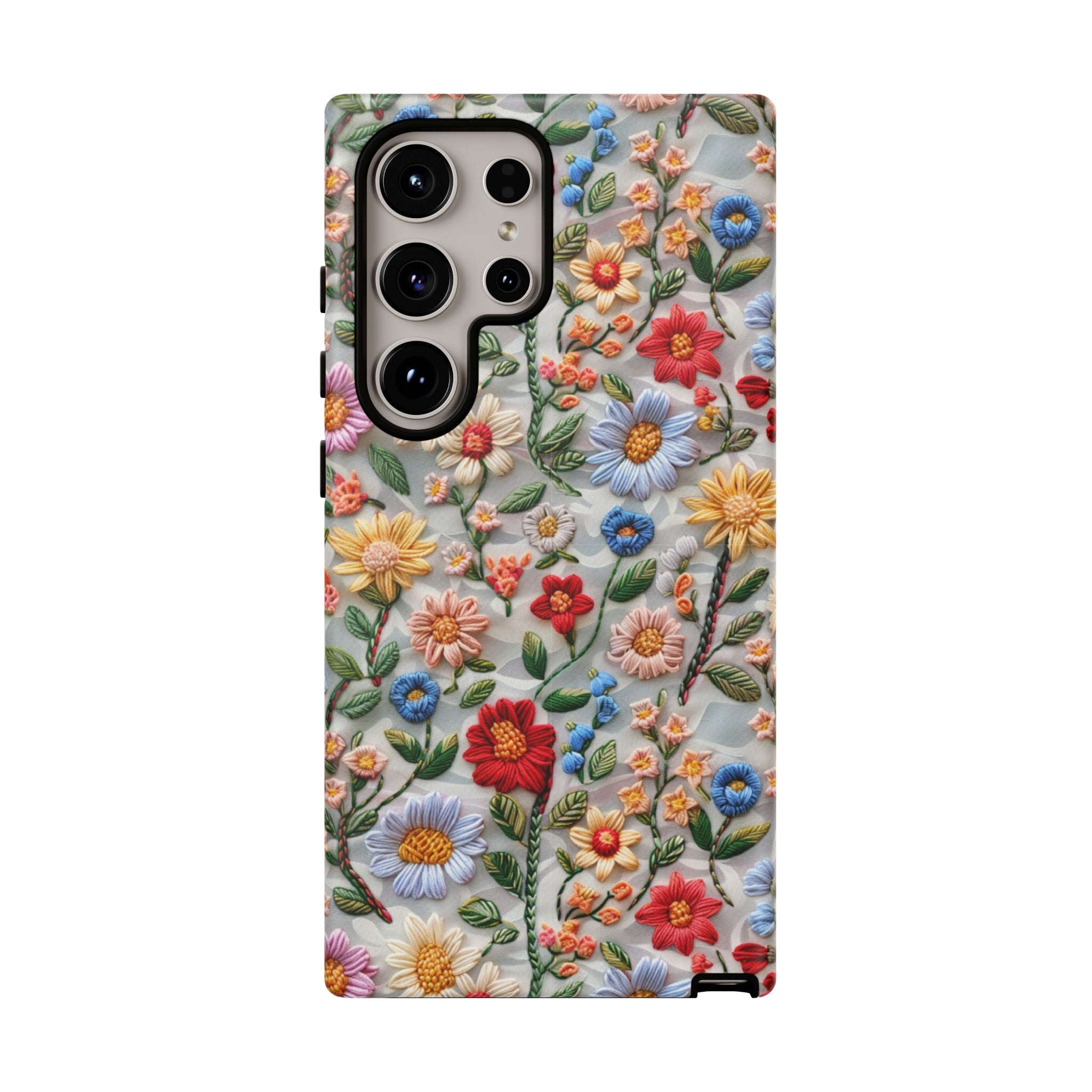 Floral Embroidered Pattern Tough Samsung Galaxy Case — Colourful Daisy & Wildflower Design