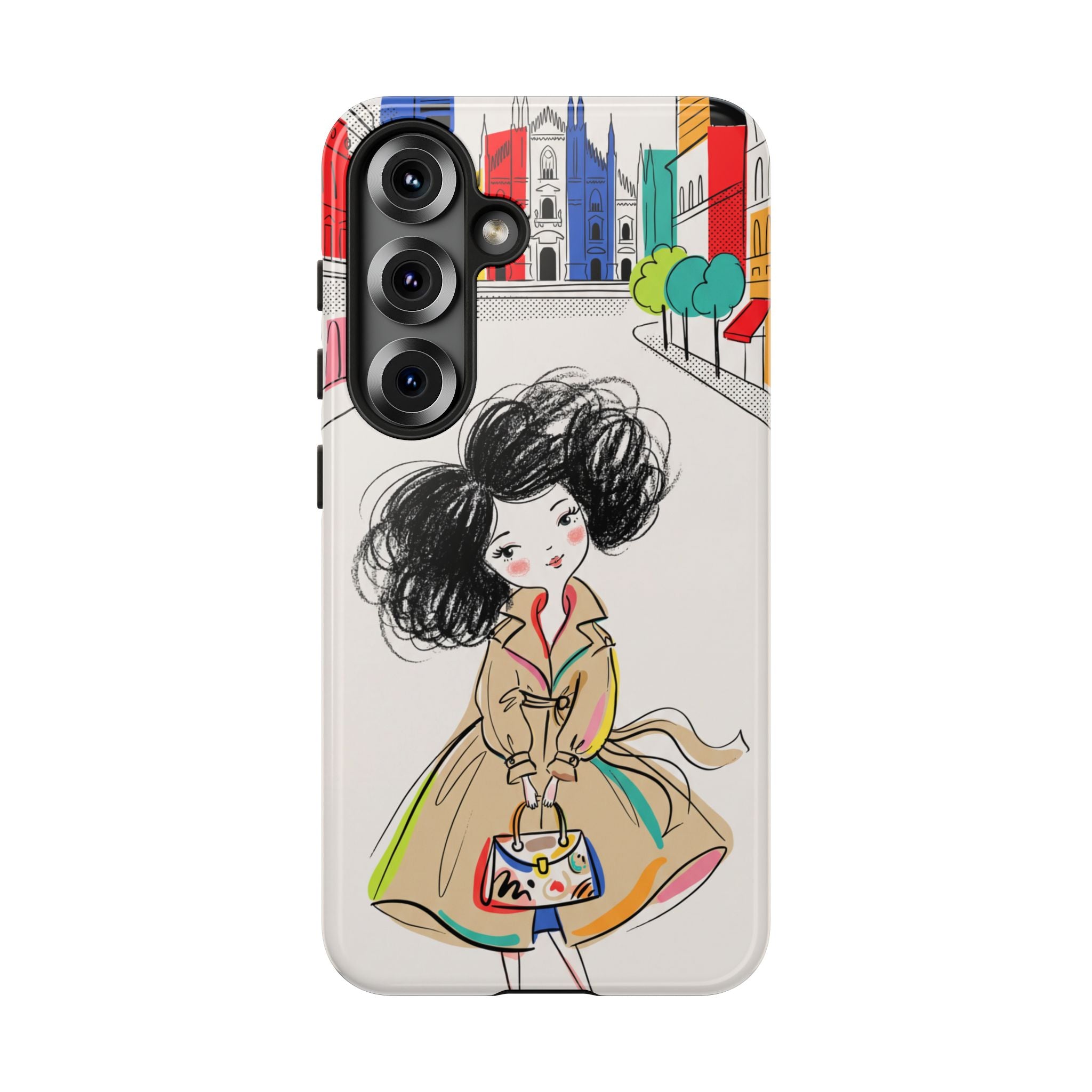 Illustrated Trench Coat Fashion Chic City Girl Samsung Galaxy Phone Case