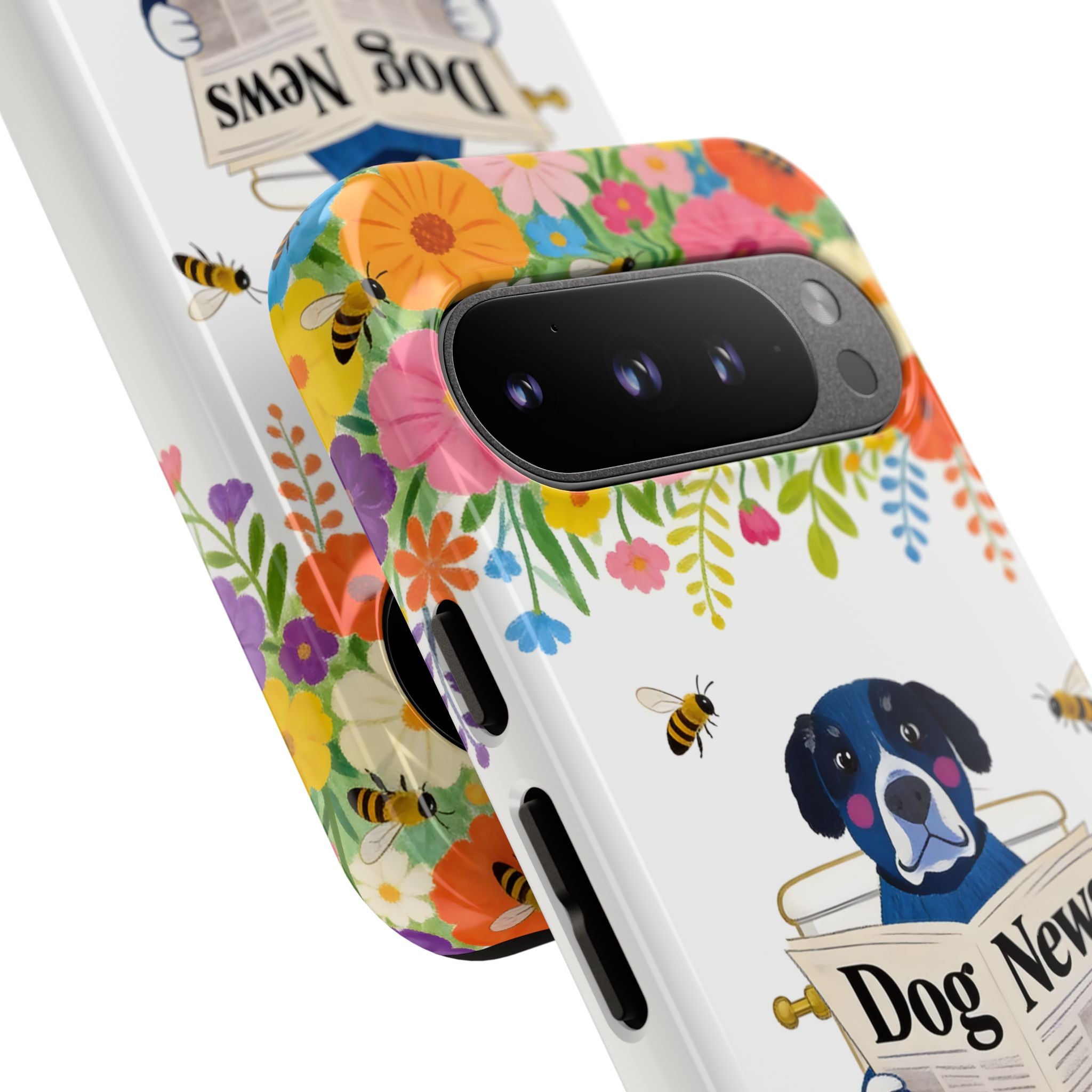 Dog News Floral Google Pixel Phone Case | Cute Dog on Toilet Pattern, Spring Floral