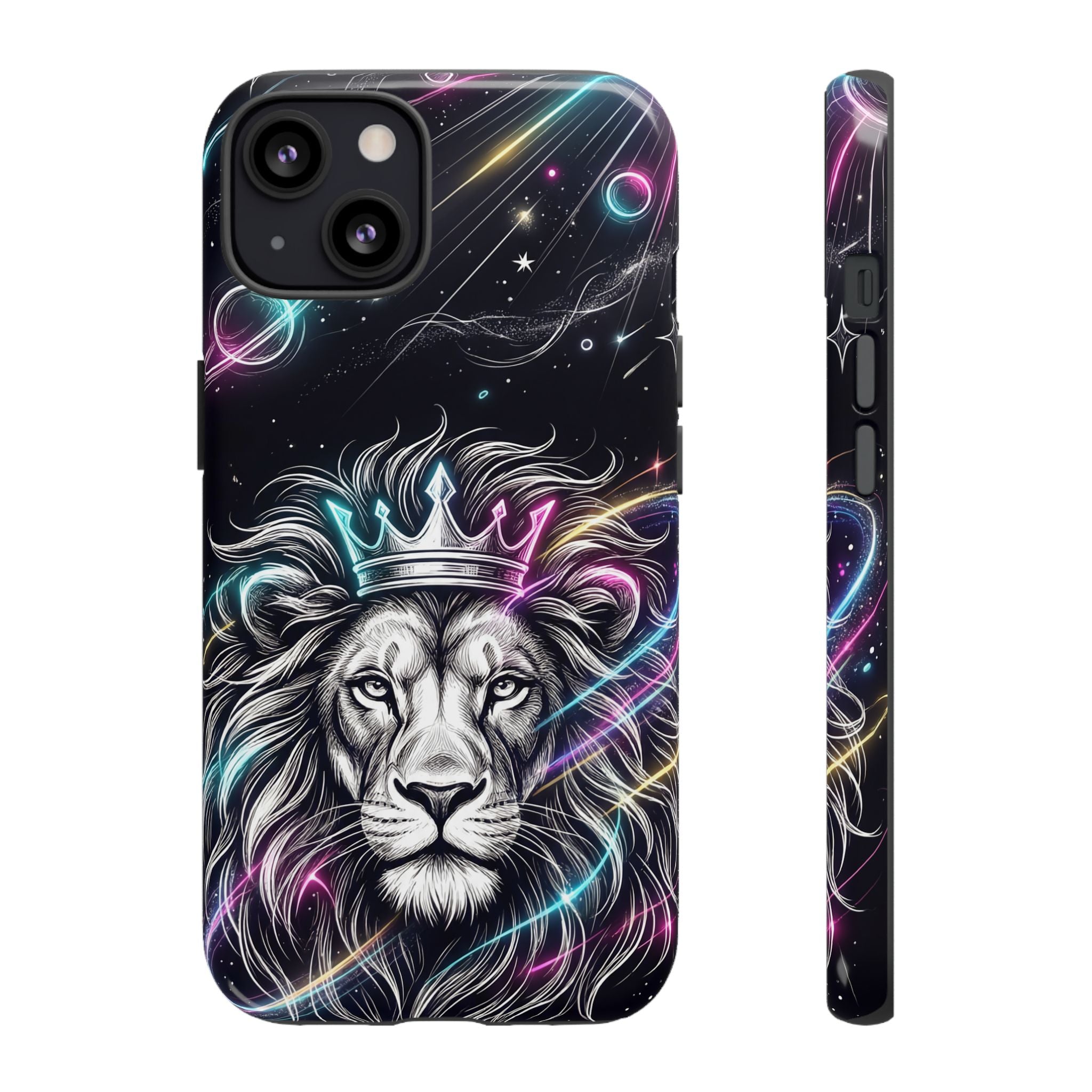 Galaxy Lion iPhone Case | Neon Crowned Lion Protective Case