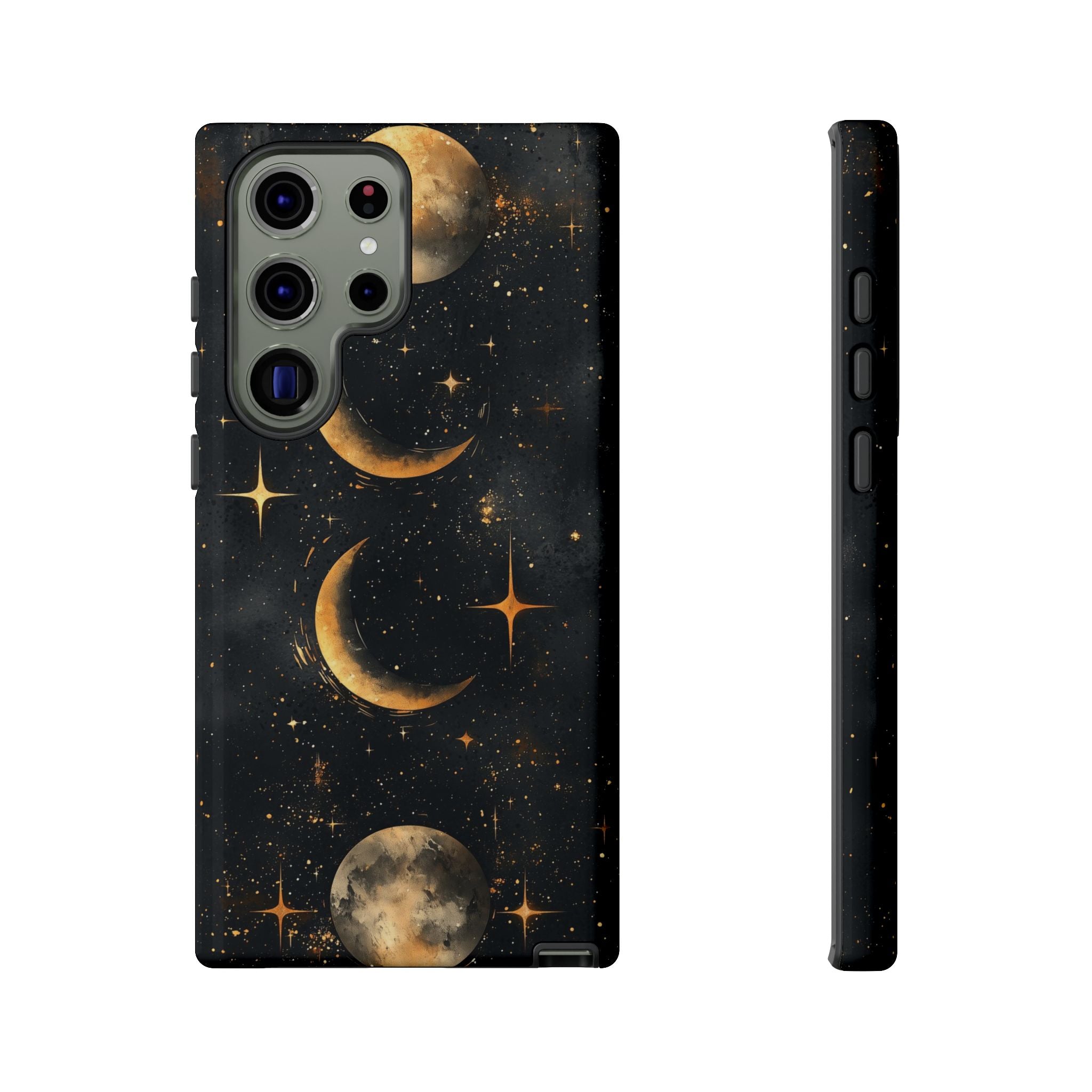 Celestial Moon Phases Tough Samsung Galaxy Case | Gold Crescent & Full Moon Galaxy Design