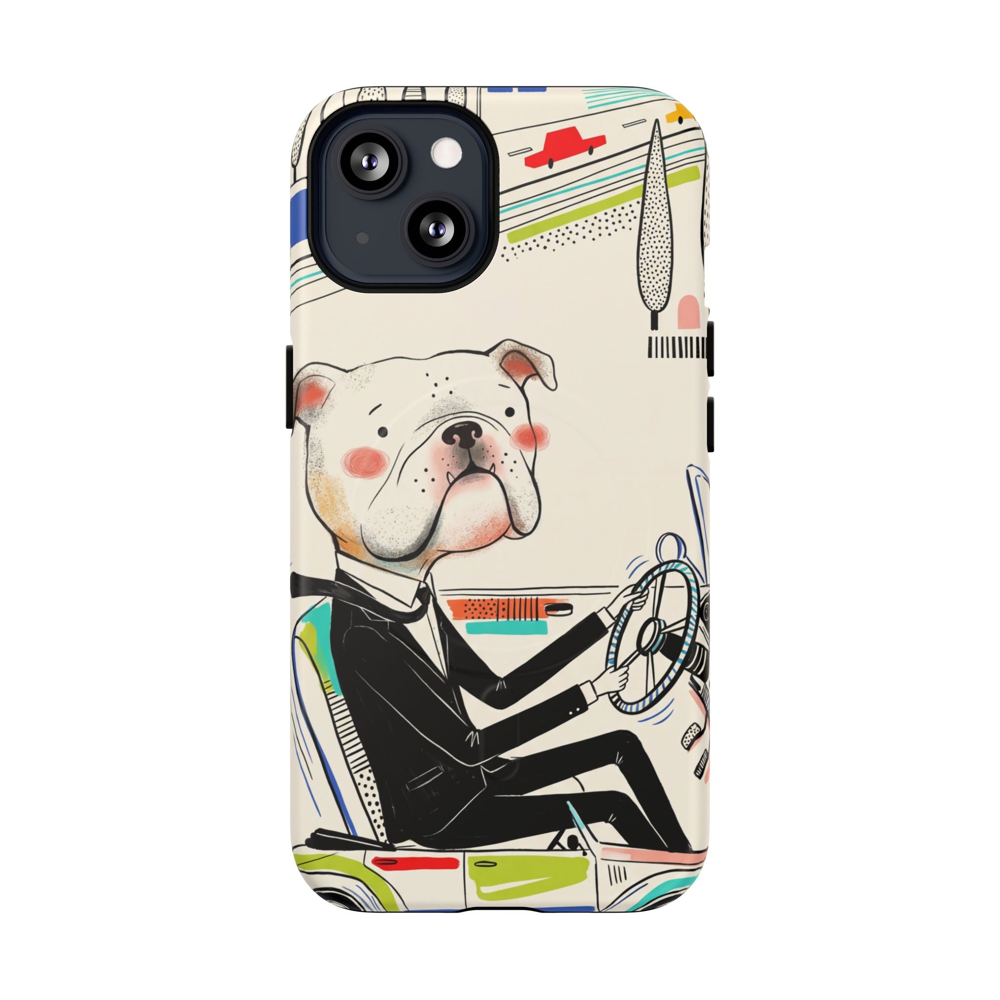 Bulldog Driver MagSafe iPhone Case | Cute Retro Dog Illustration