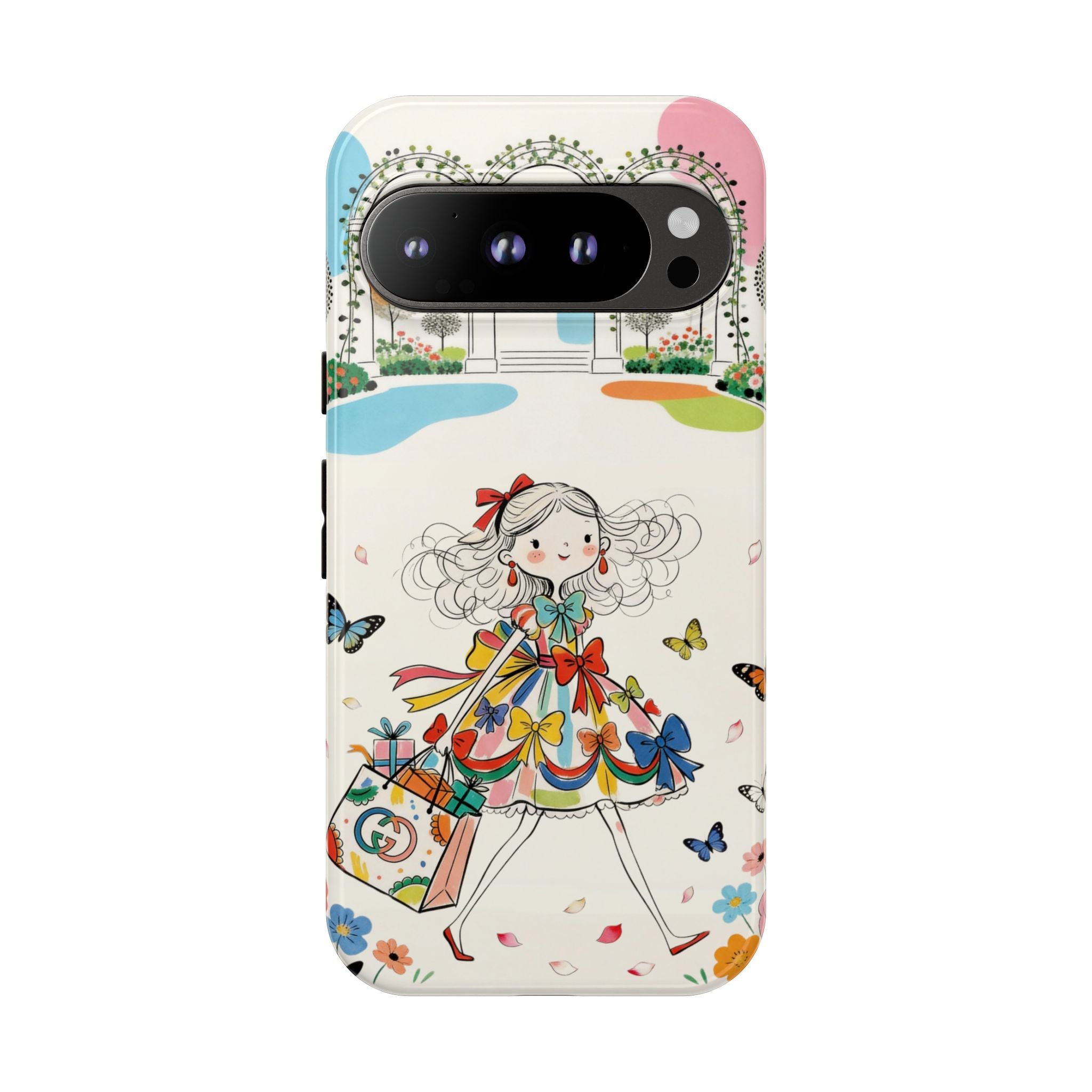 Whimsical Shopping Girl Google Pixel Phone Case | Cute Floral Butterfly Tough Case