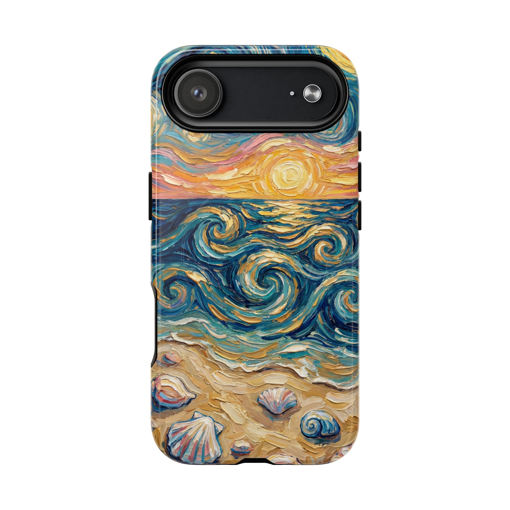 Sunset Ocean Waves MagSafe iPhone Case — Van Gogh‑Style Beach Waves with Shells