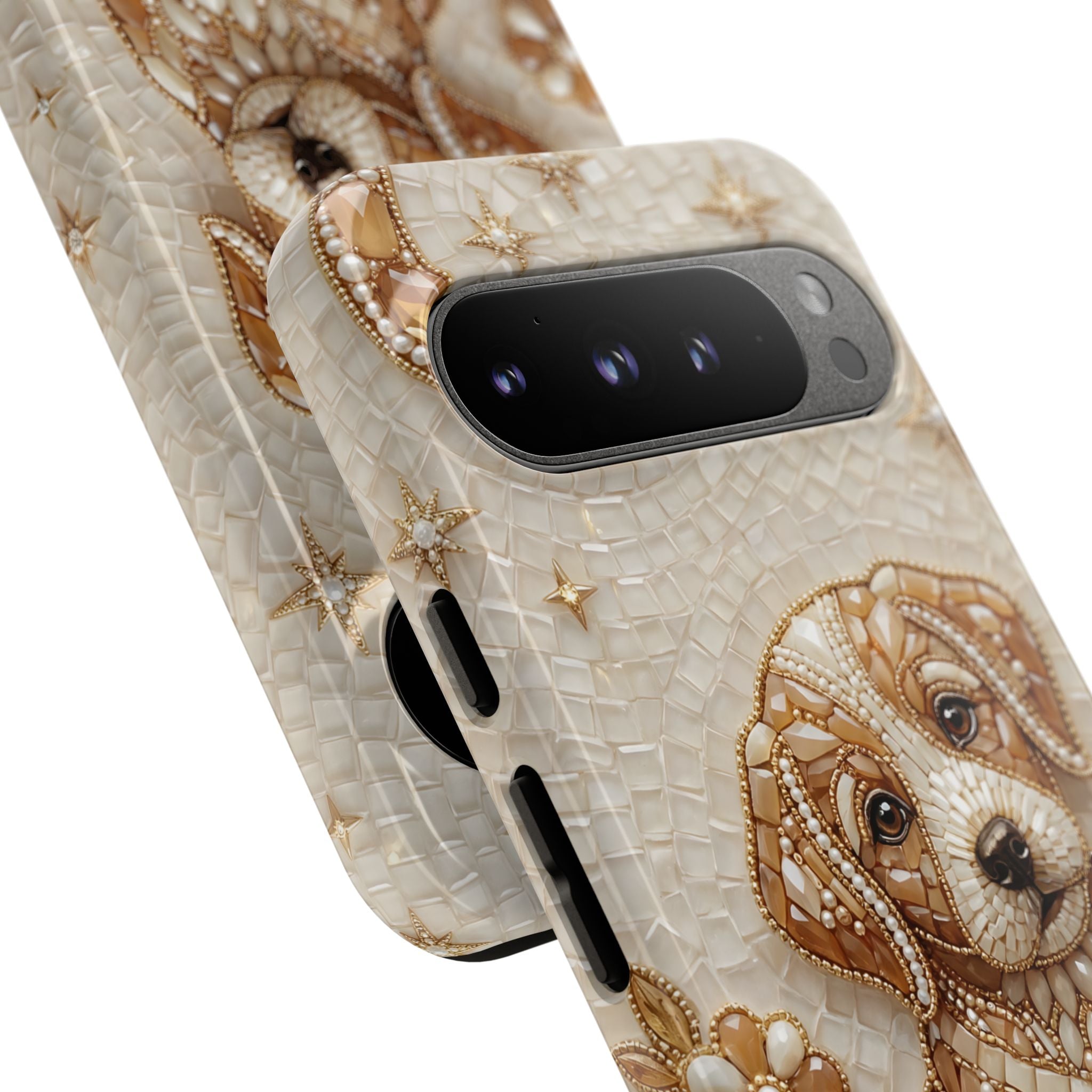 Cute Mosaic Puppy Google Pixel Phone Case — Protective Phone Cover with Brown Puppy Art