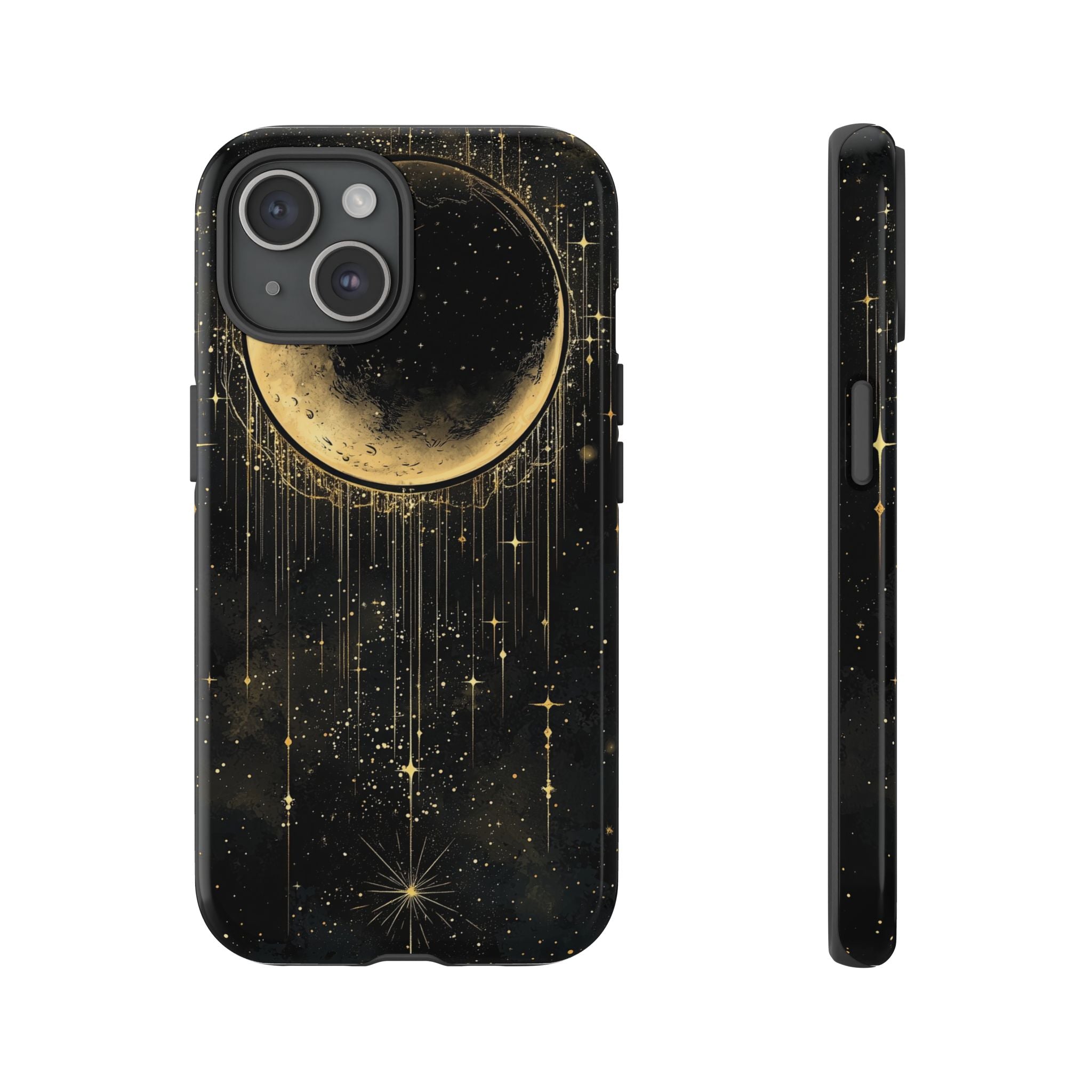 Moonlit Crescent Tough iPhone Case | Gold Stars Night Sky