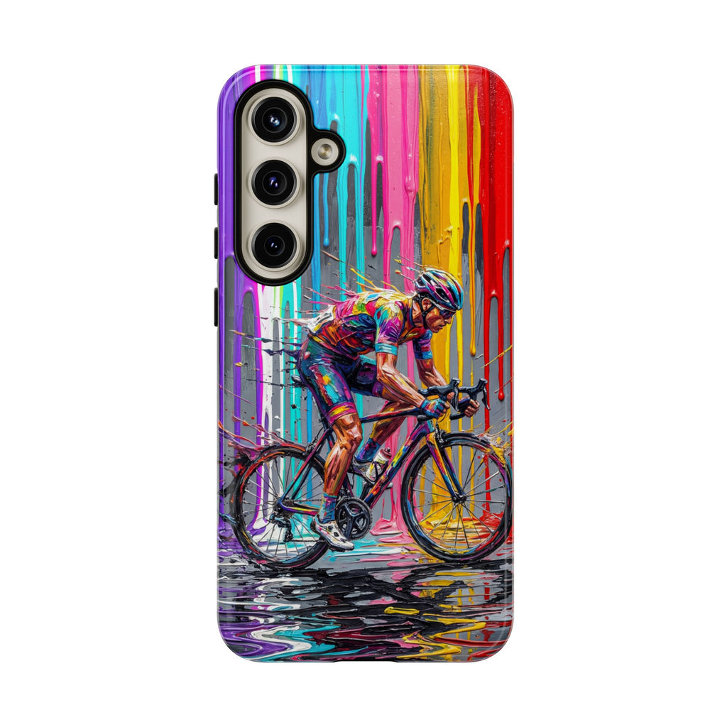 Cyclist Art Samsung Galaxy Phone Case | Colourful Drip Painting Tough Cases