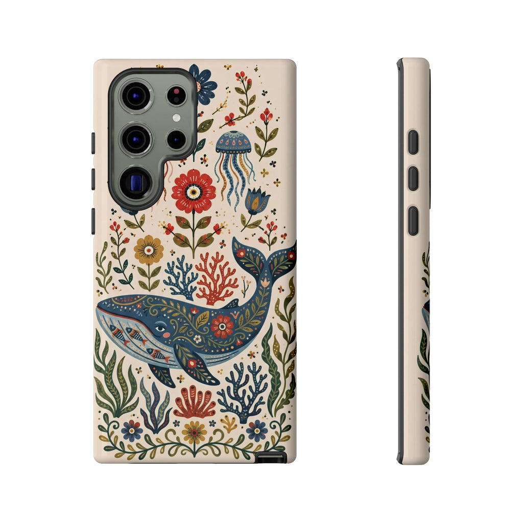 Floral Whale Samsung Galaxy Phone Case | Boho Marine Pattern Tough Case
