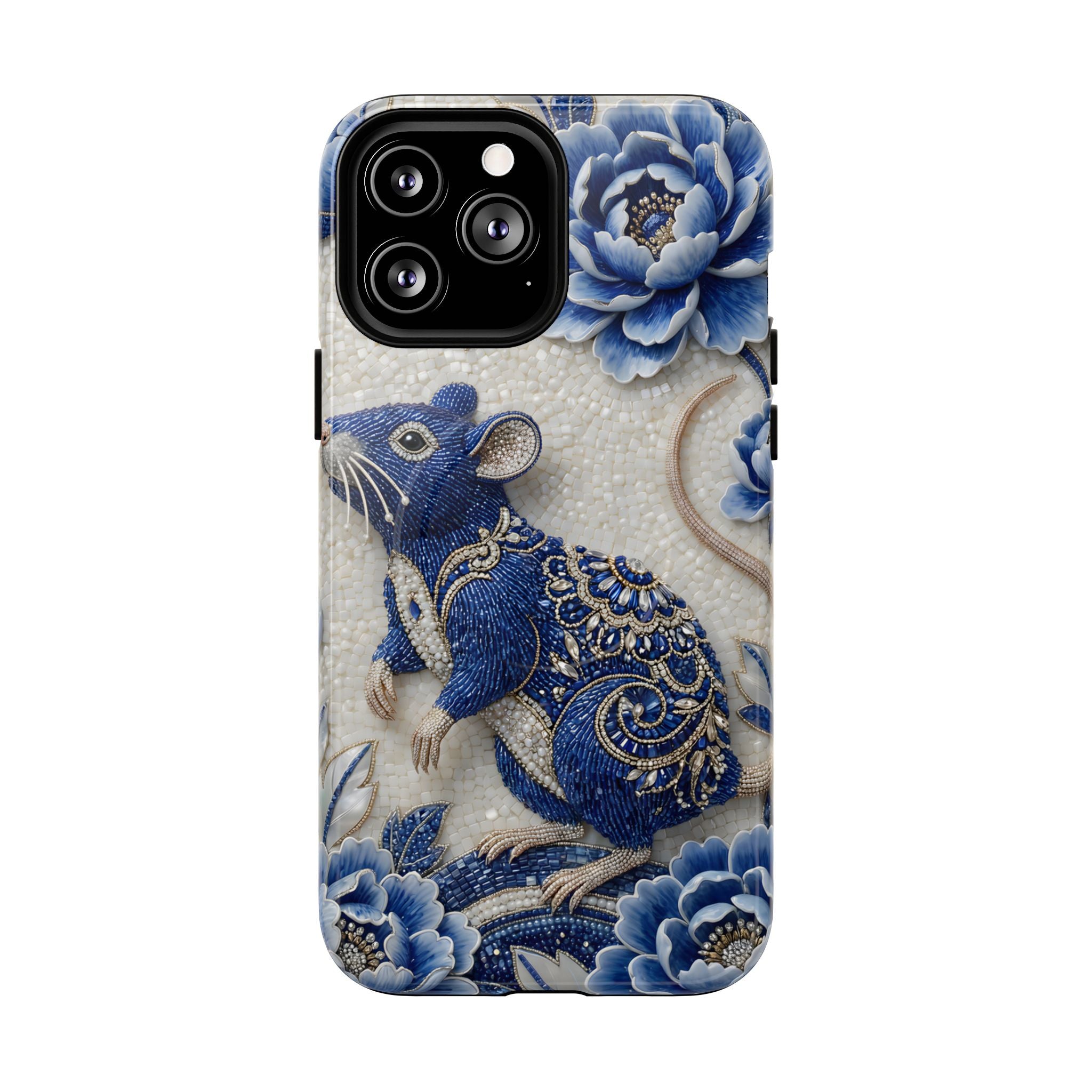 Asian Zodiac Rat MagSafe iPhone Case | Blue & White Porcelain Art Slim Protective iPhone Case | Year of the Rat Gift