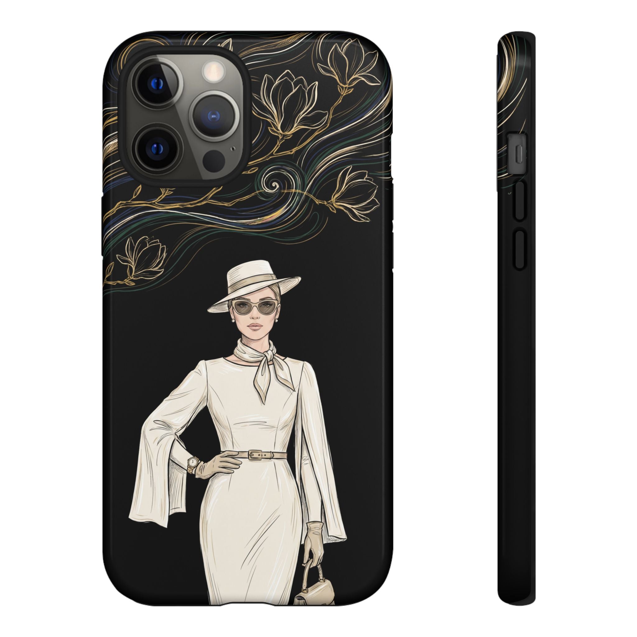 iPhone Case | Elegant Vintage Lady with Gold Floral Swirls