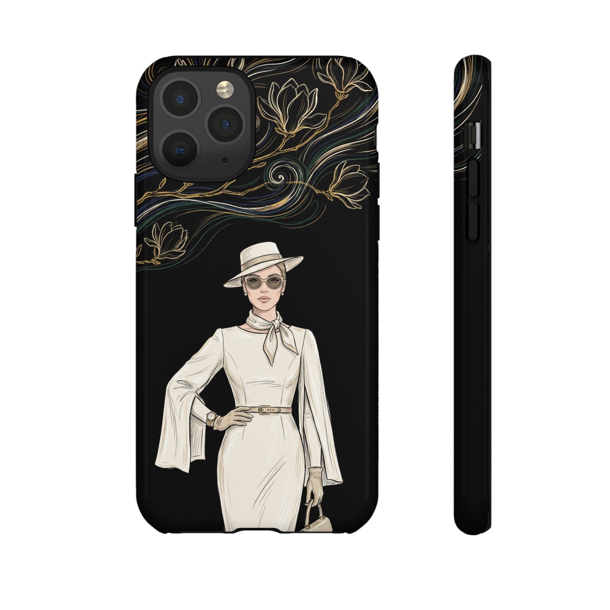 iPhone Case | Elegant Vintage Lady with Gold Floral Swirls