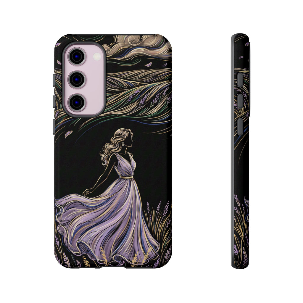 Cover per telefono Samsung Galaxy Lavander Breeze | Elegante protezione floreale con donna danzante
