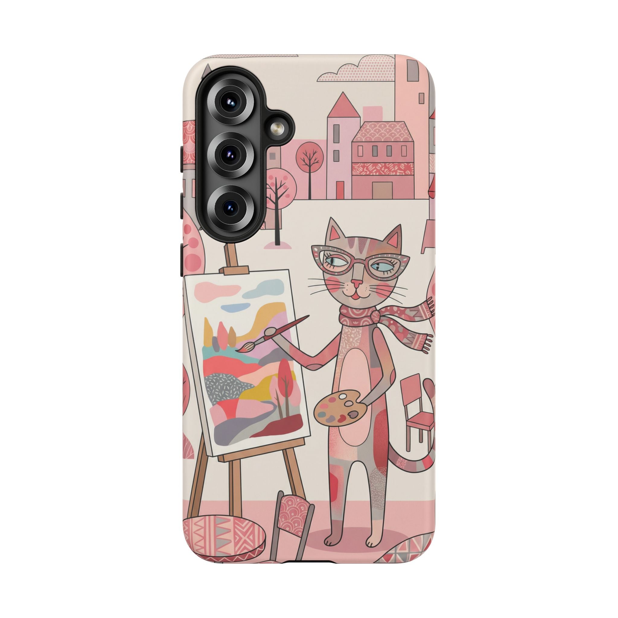 Artistic Cat Samsung Galaxy Phone Case | Painter Kitty Illustration Tough Case