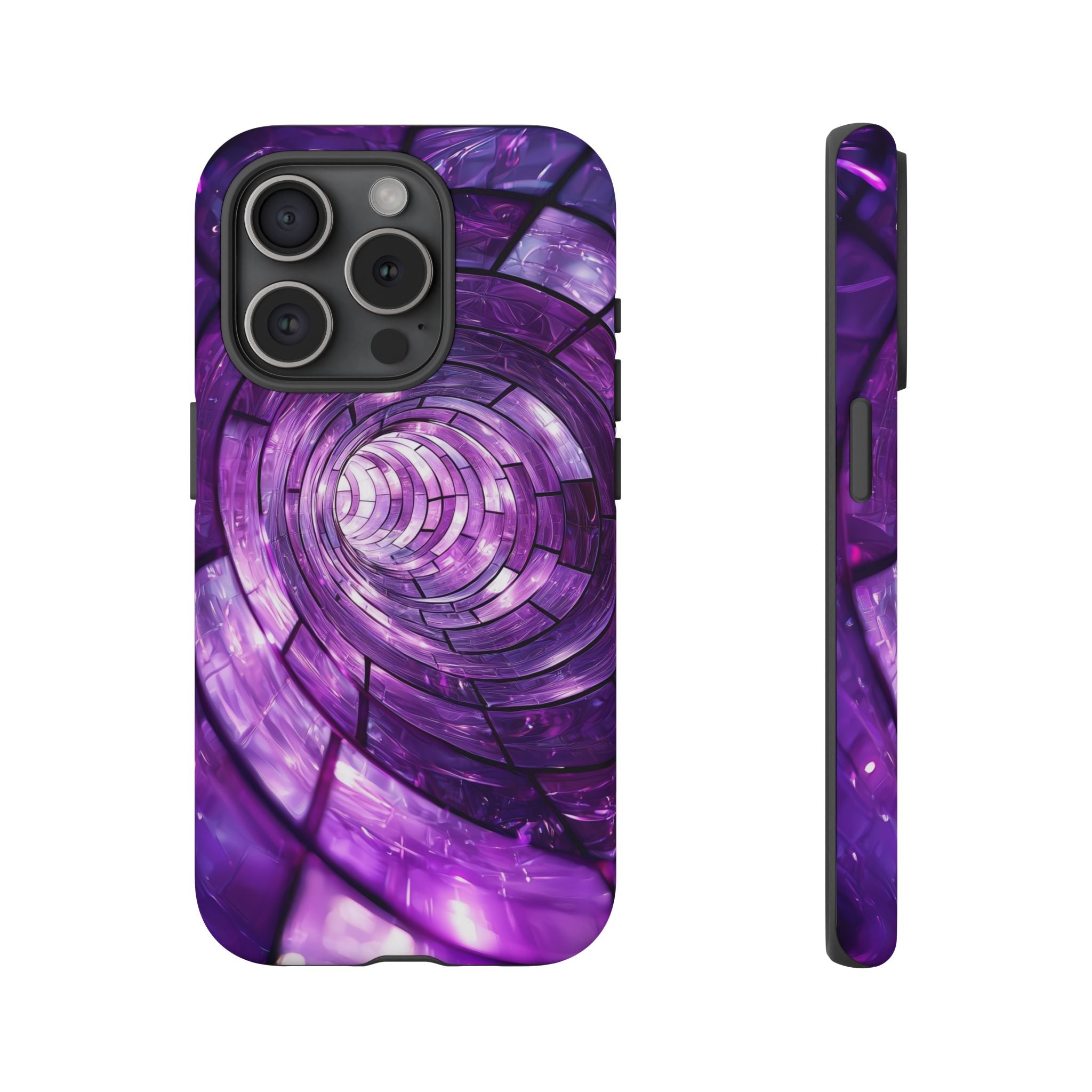 Purple Vortex Tough iPhone Case — Abstract Spiral Protective Cover