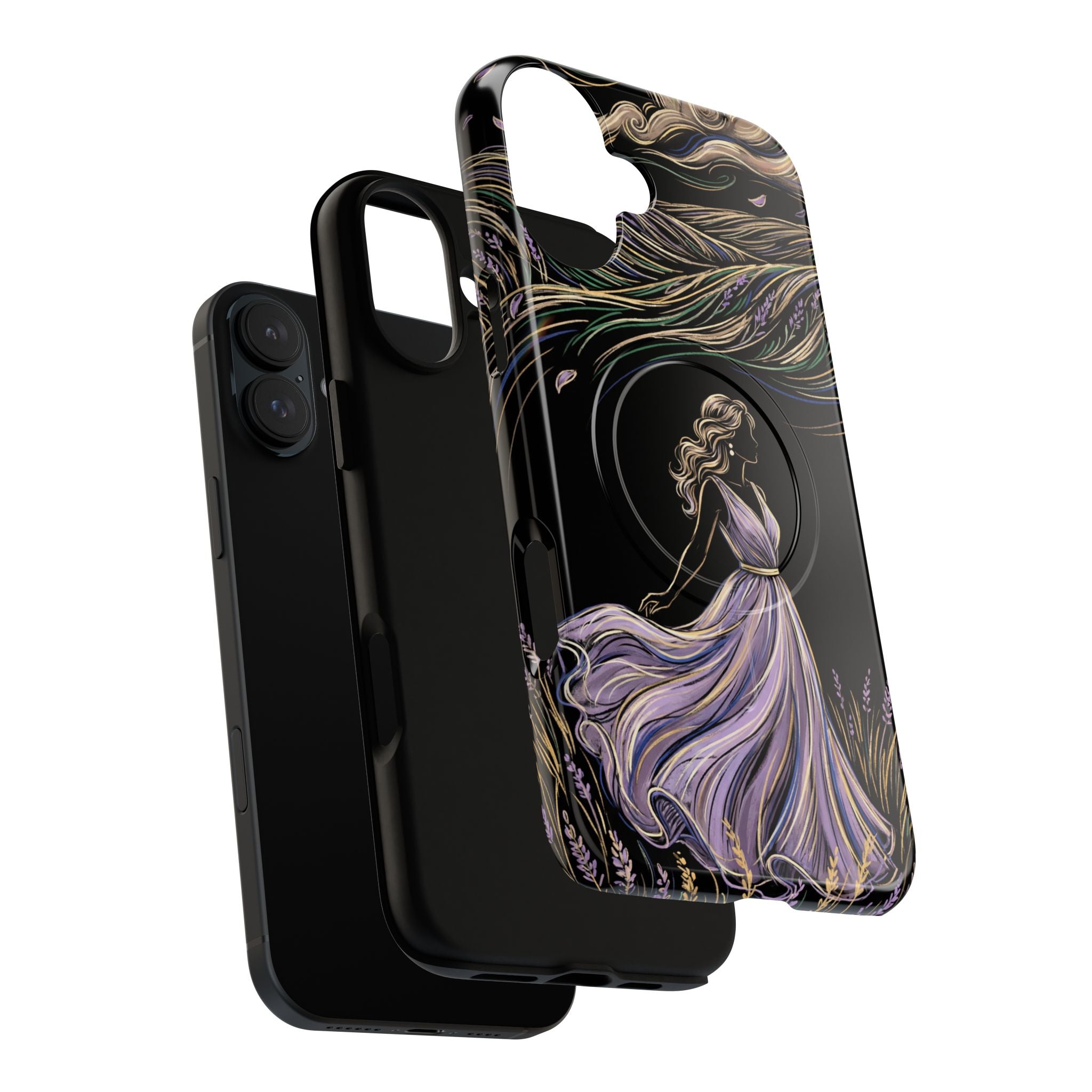 Lavender Breeze MagSafe iPhone Case | Elegant Dancing Woman Floral Protection