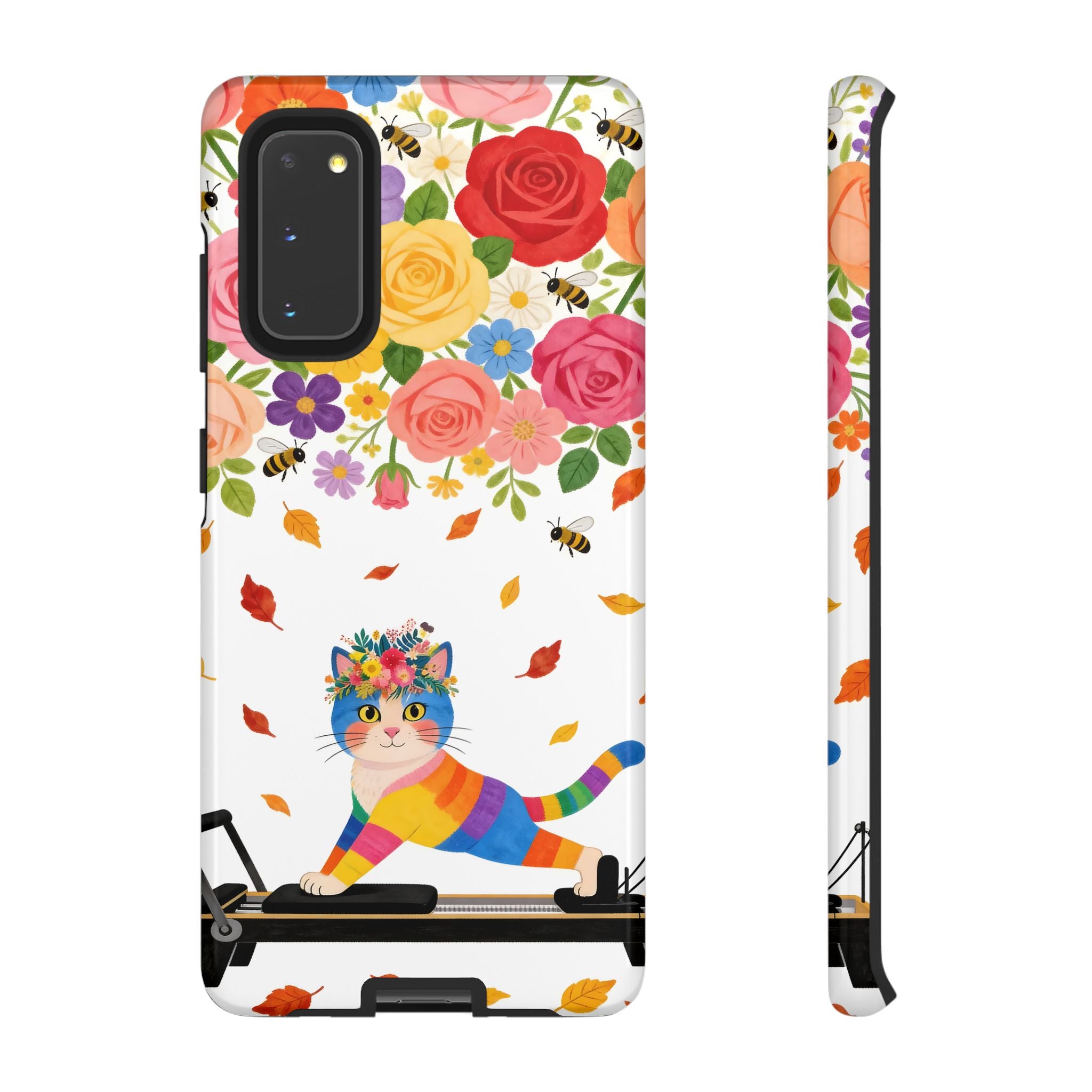 Floral Rainbow Cat Tough Samsung Galaxy Phone Case — Colorful Pilates Cat Design