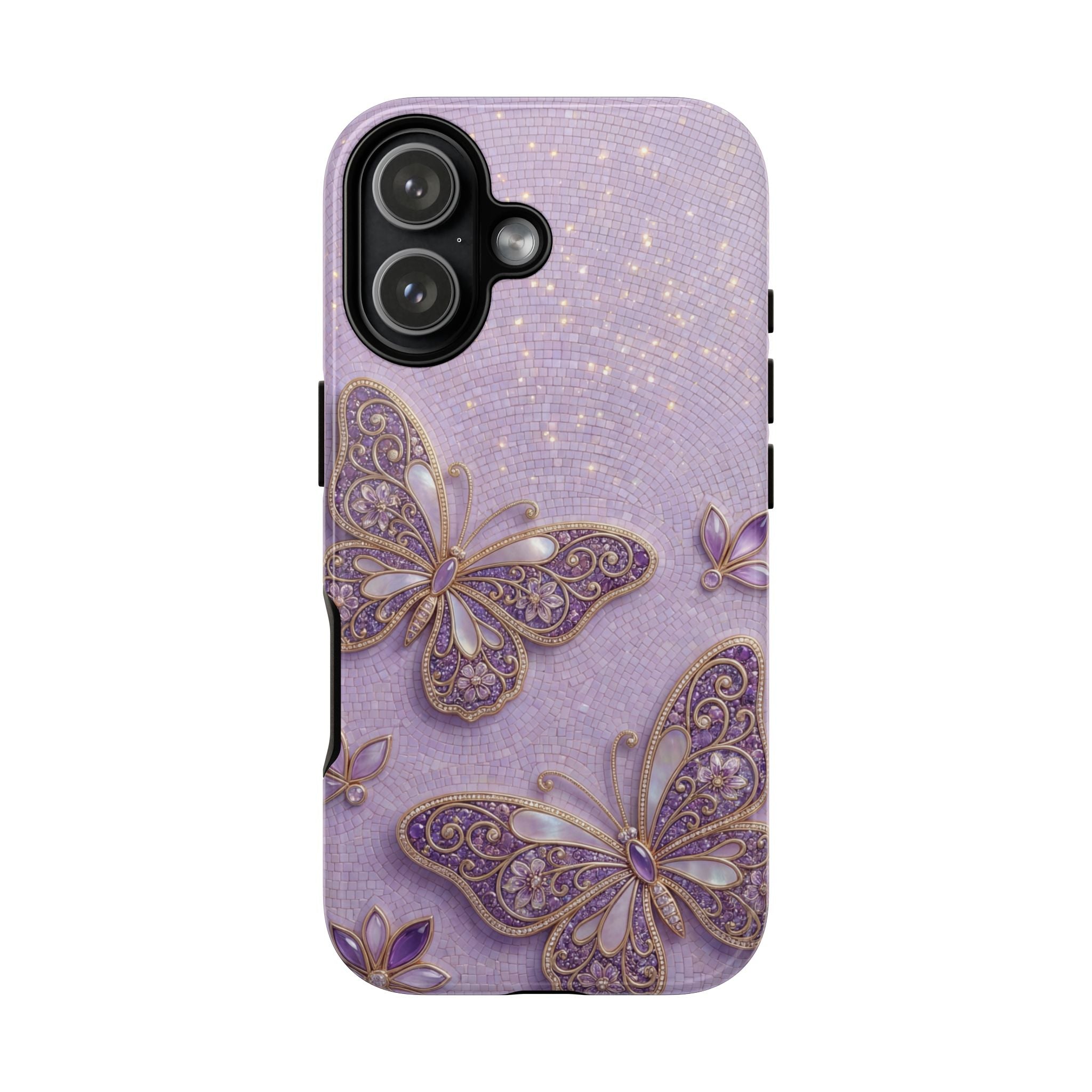 Purple Butterfly Tough iPhone Case | Sparkling Floral Protective Cover
