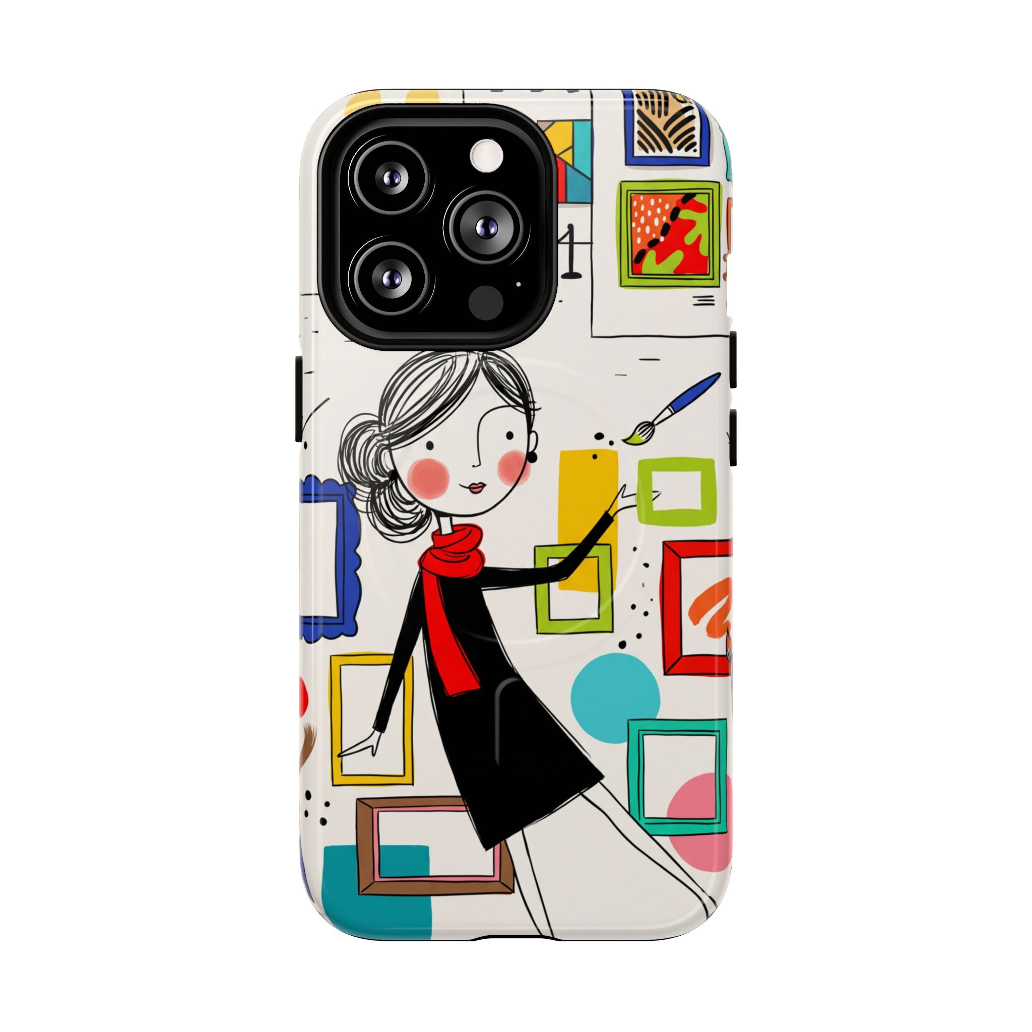 Art Gallery Illustration MagSafe iPhone Case | Cute Woman with Frames Design