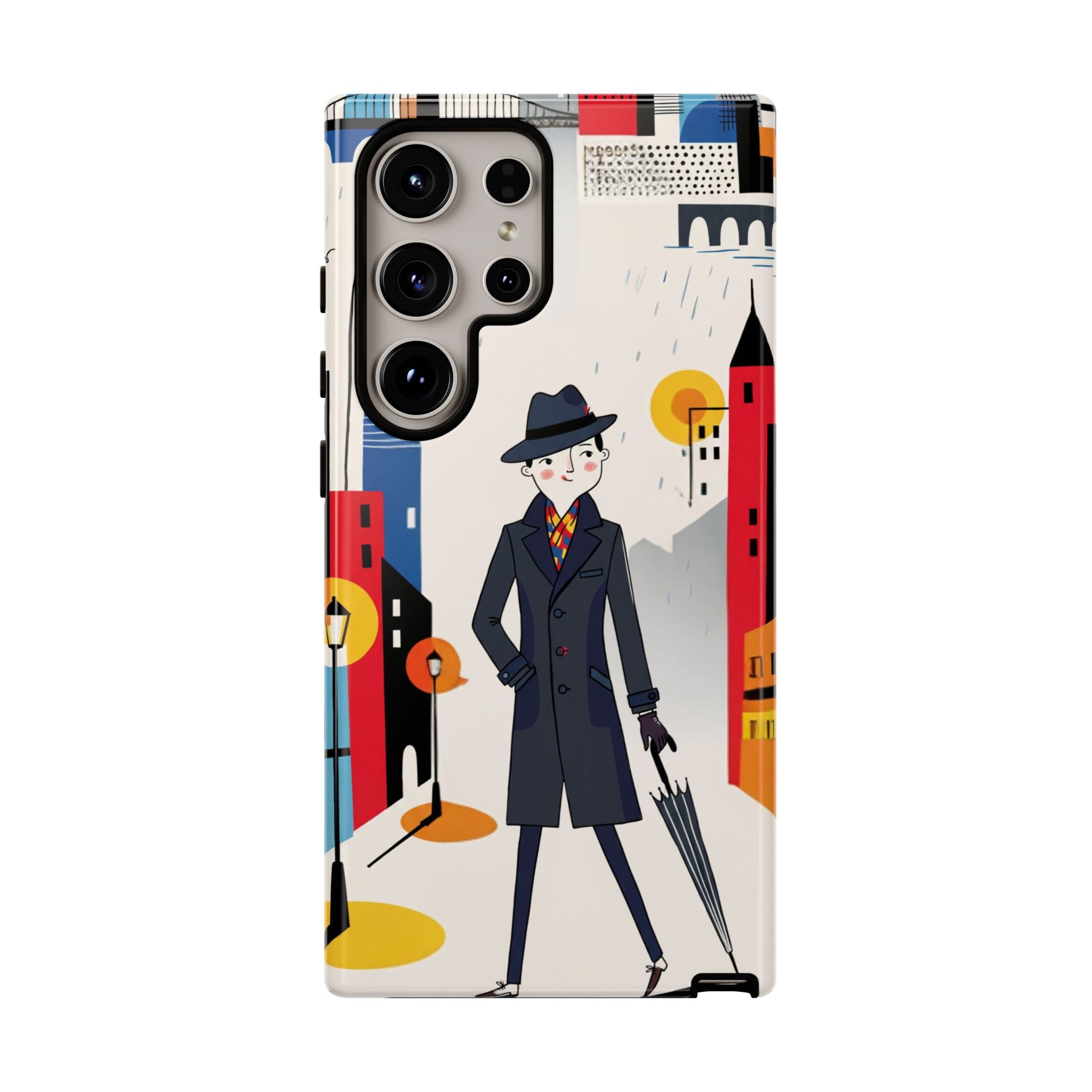 Retro Gentleman in Cityscape Illustration Samsung Galaxy Phone Case