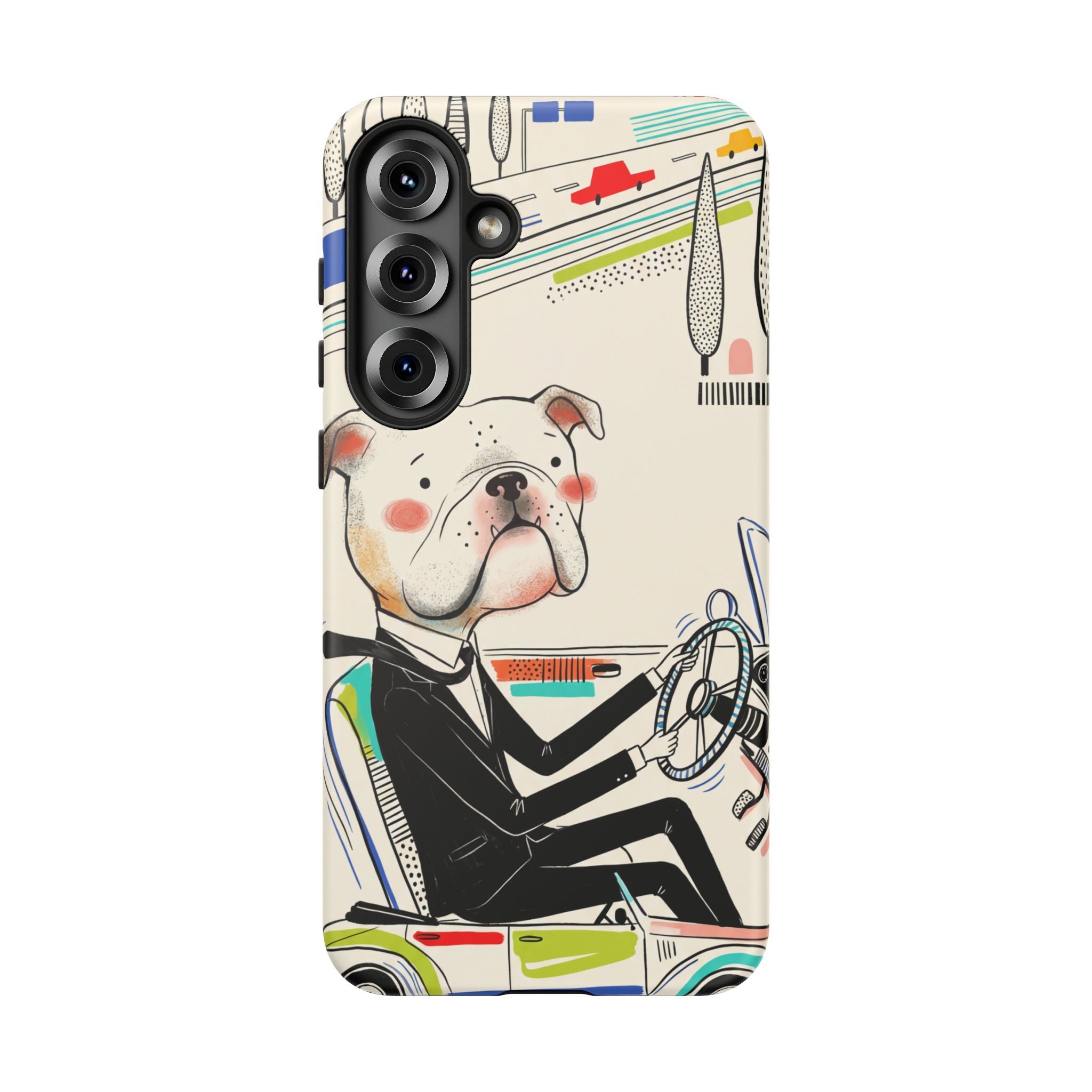 Bulldog Driver Samsung Galaxy Phone Case | Cute Retro Dog Illustration