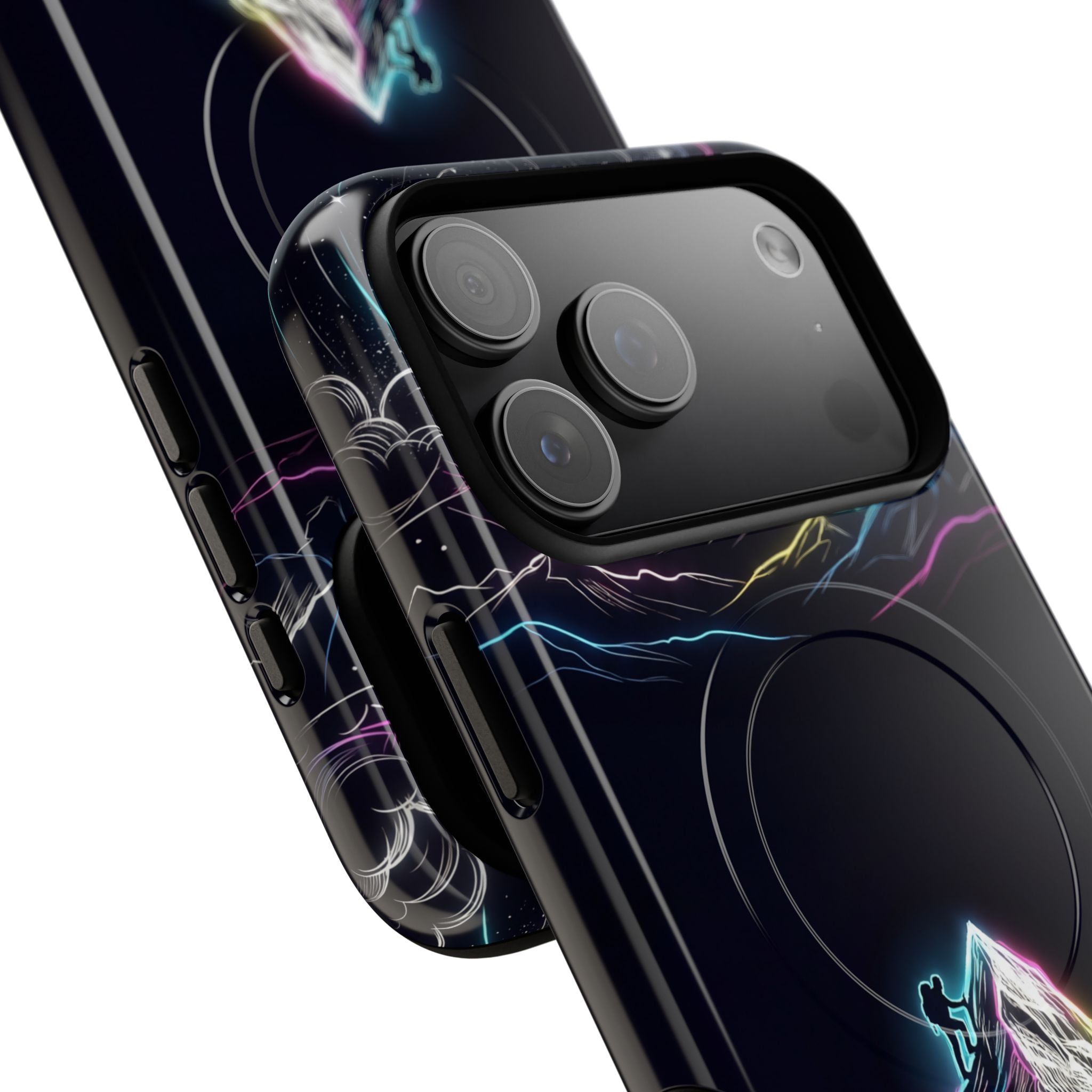 Mount Everest Neon MagSafe iPhone Case | Dark Cosmic Climber Protective Cover