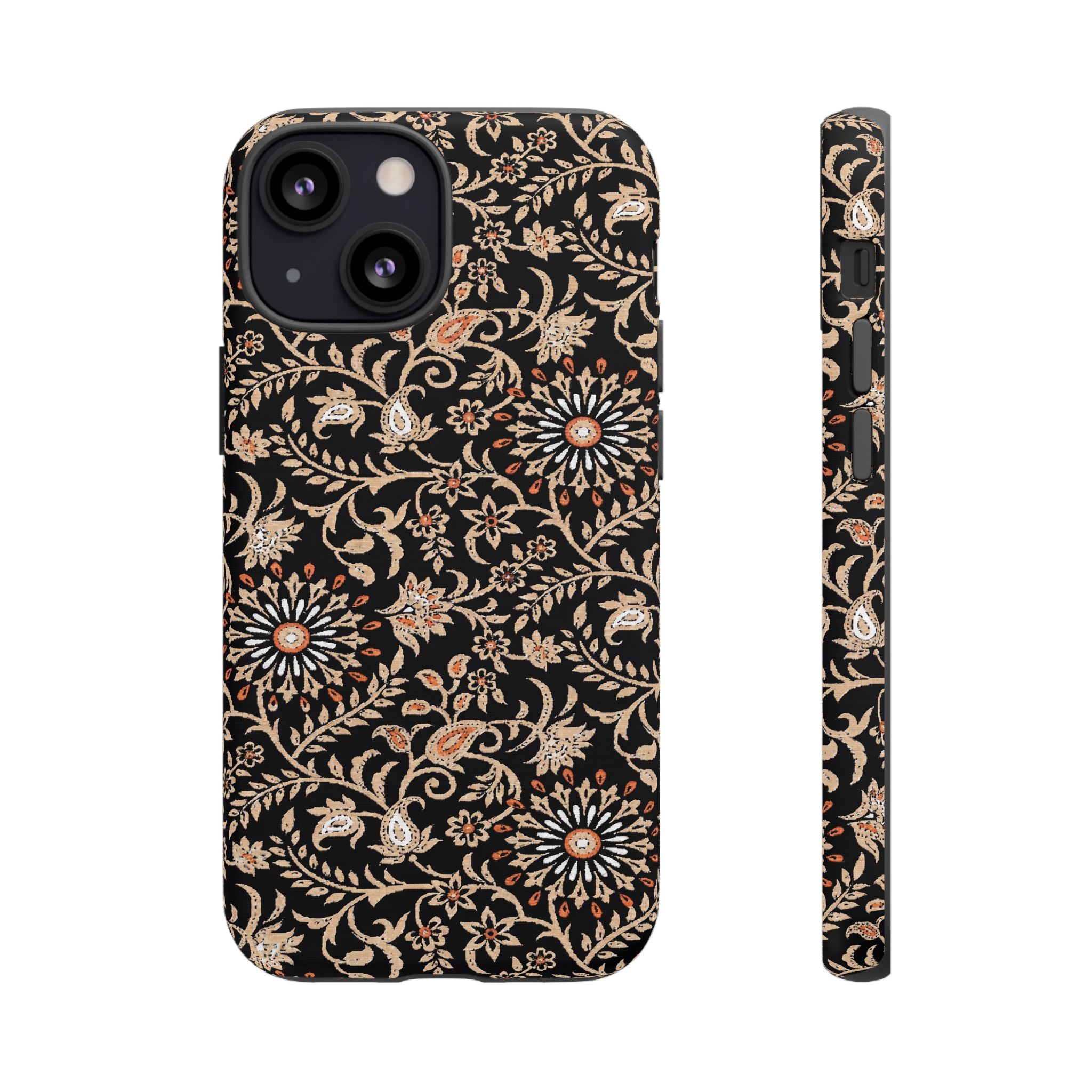 Batik Floral Black Ornate Daisies Tough iPhone Case