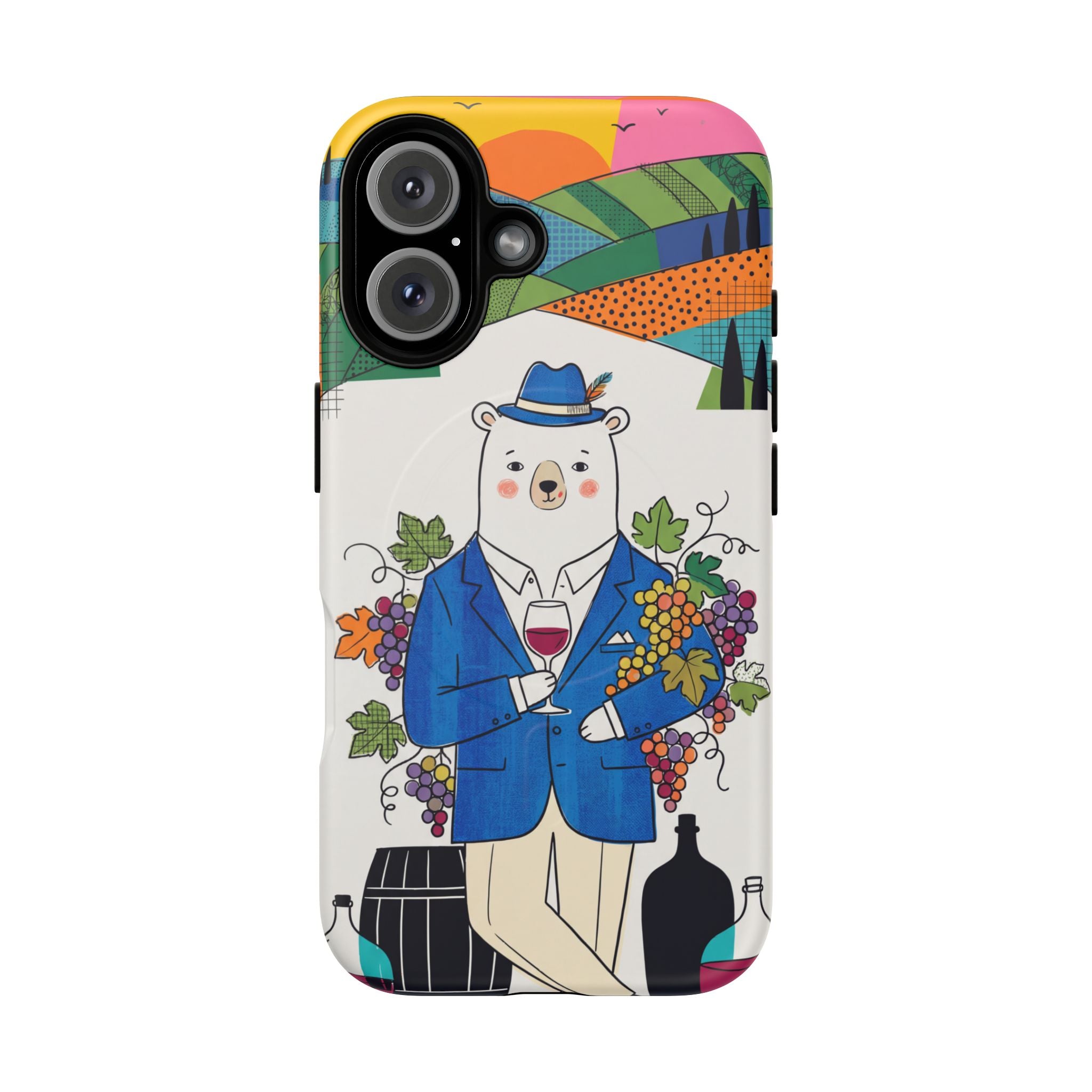 Dapper Polar Bear Wine Lover Illustrated Protective MagSafe iPhone Case