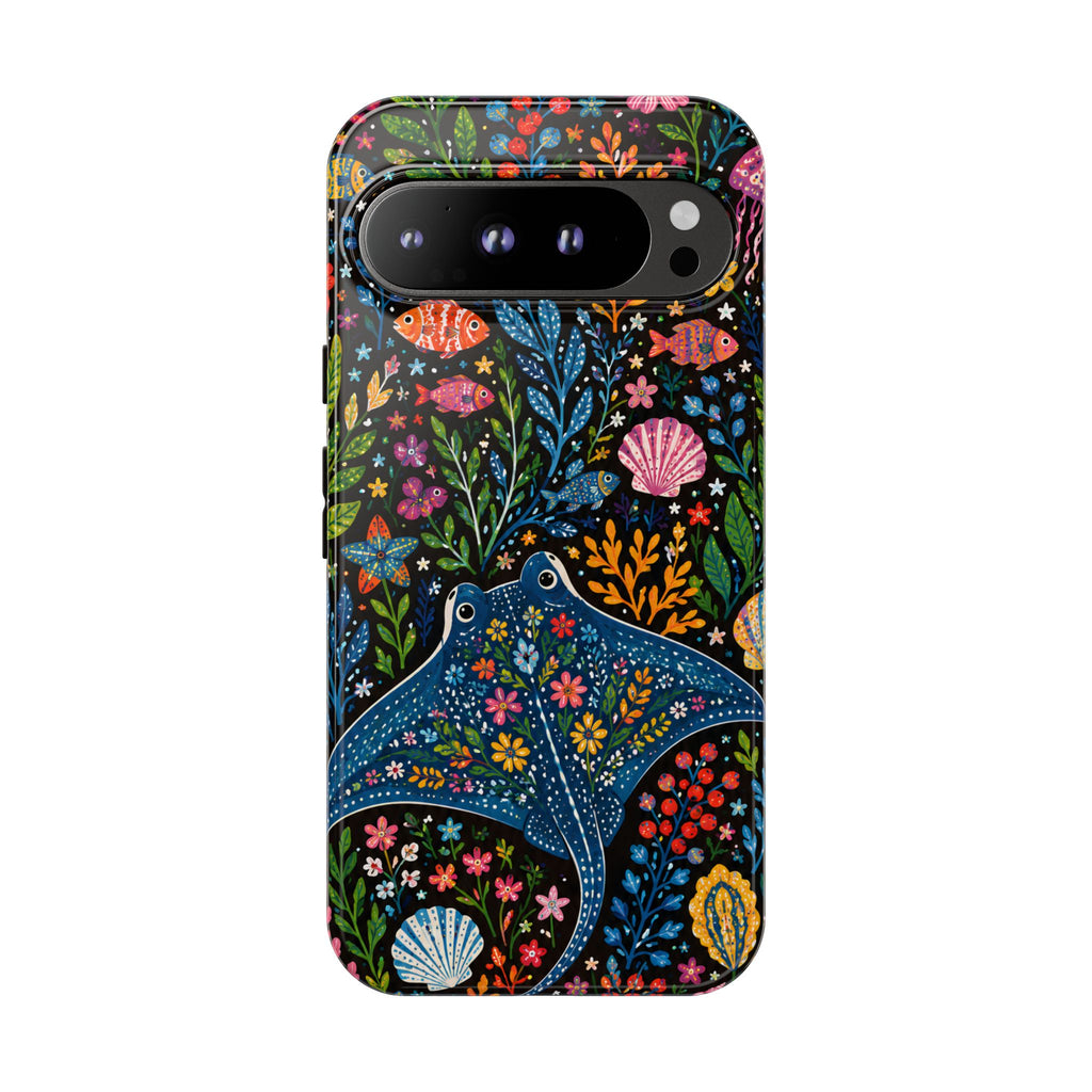 Manta Ray Floral Google Pixel Phone Case | Colorful Underwater Sea Life Protective Cover