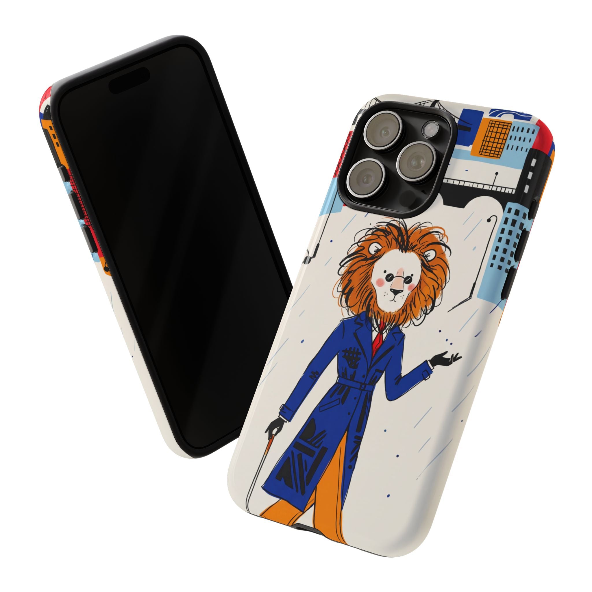 Lion Gentleman iPhone Case | Dapper Lion in City Rain