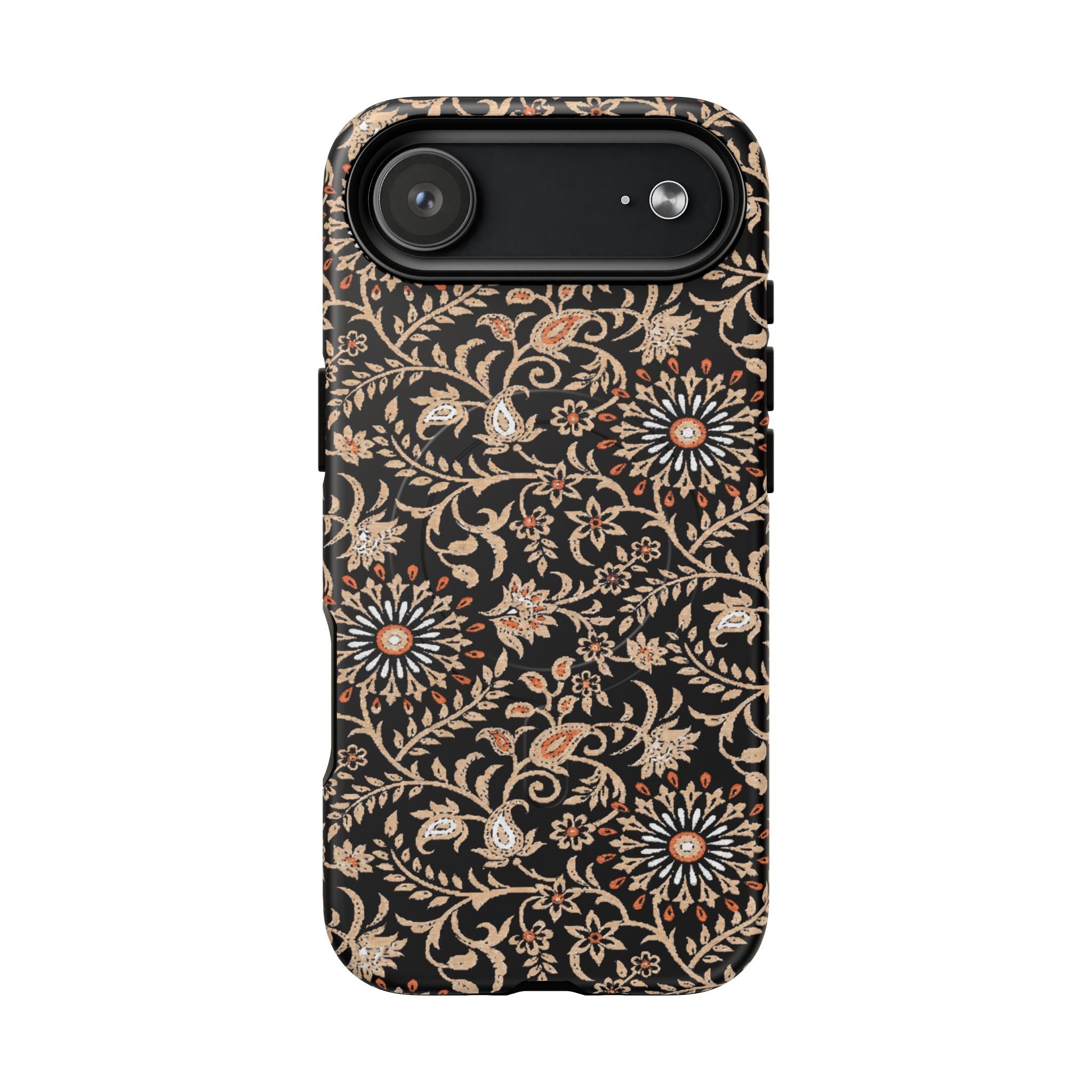 Batik Floral Black Ornate Daisies MagSage Tough iPhone Case