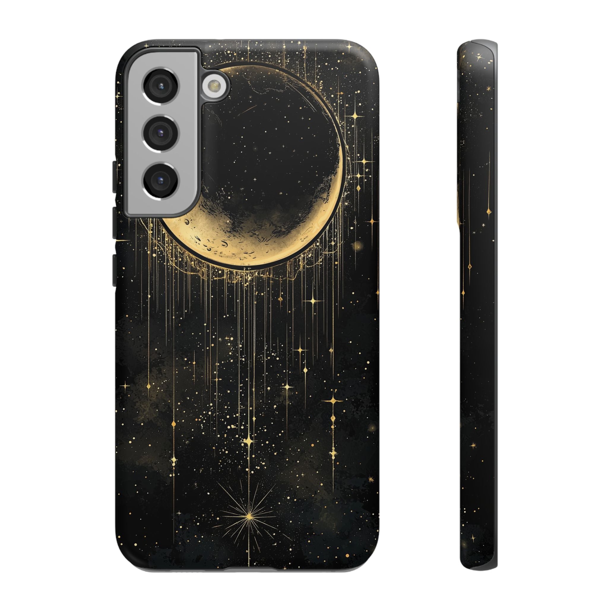 Moonlit Crescent Tough Samsung Galaxy Case | Gold Stars Night Sky