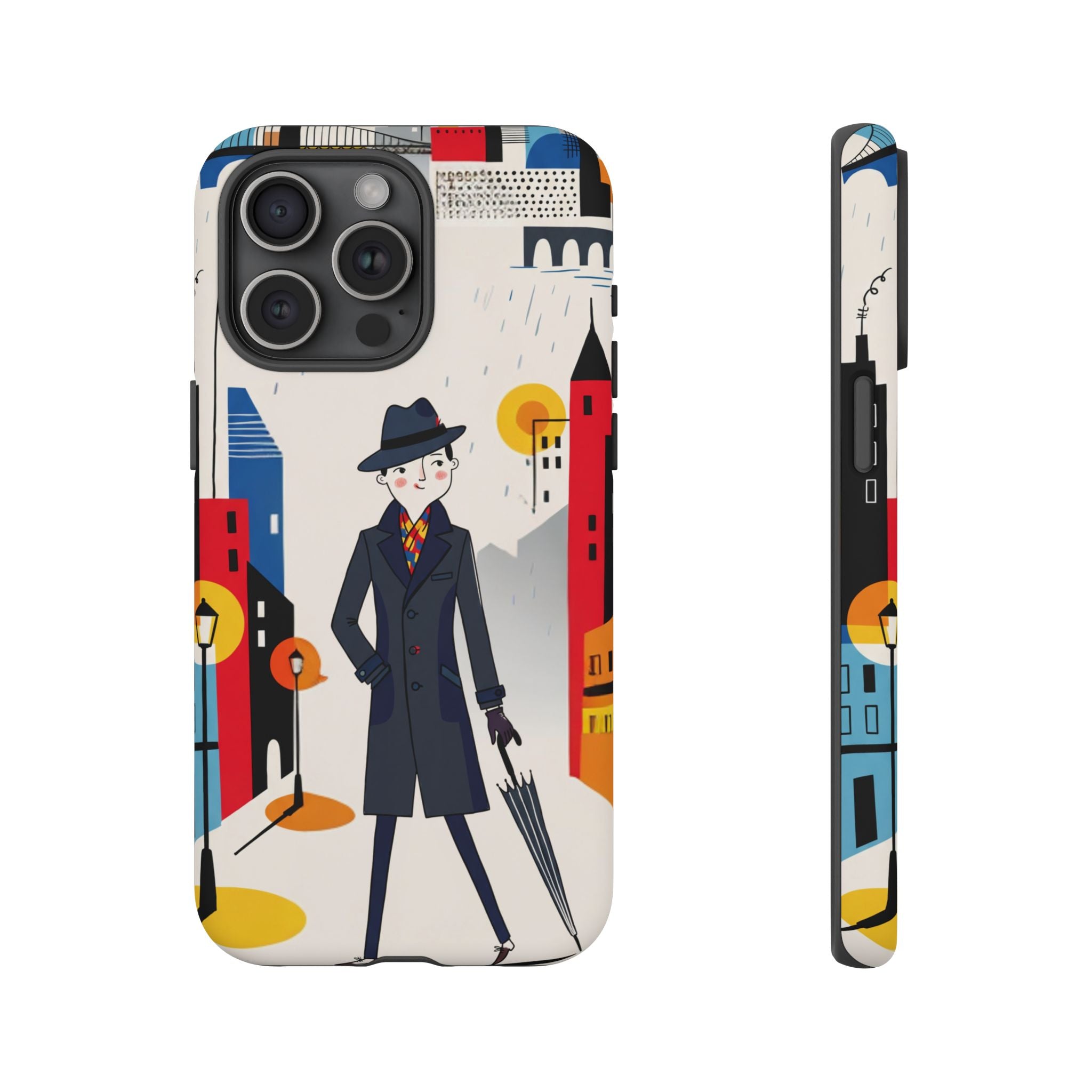 Retro Gentleman in Cityscape Illustration iPhone Case