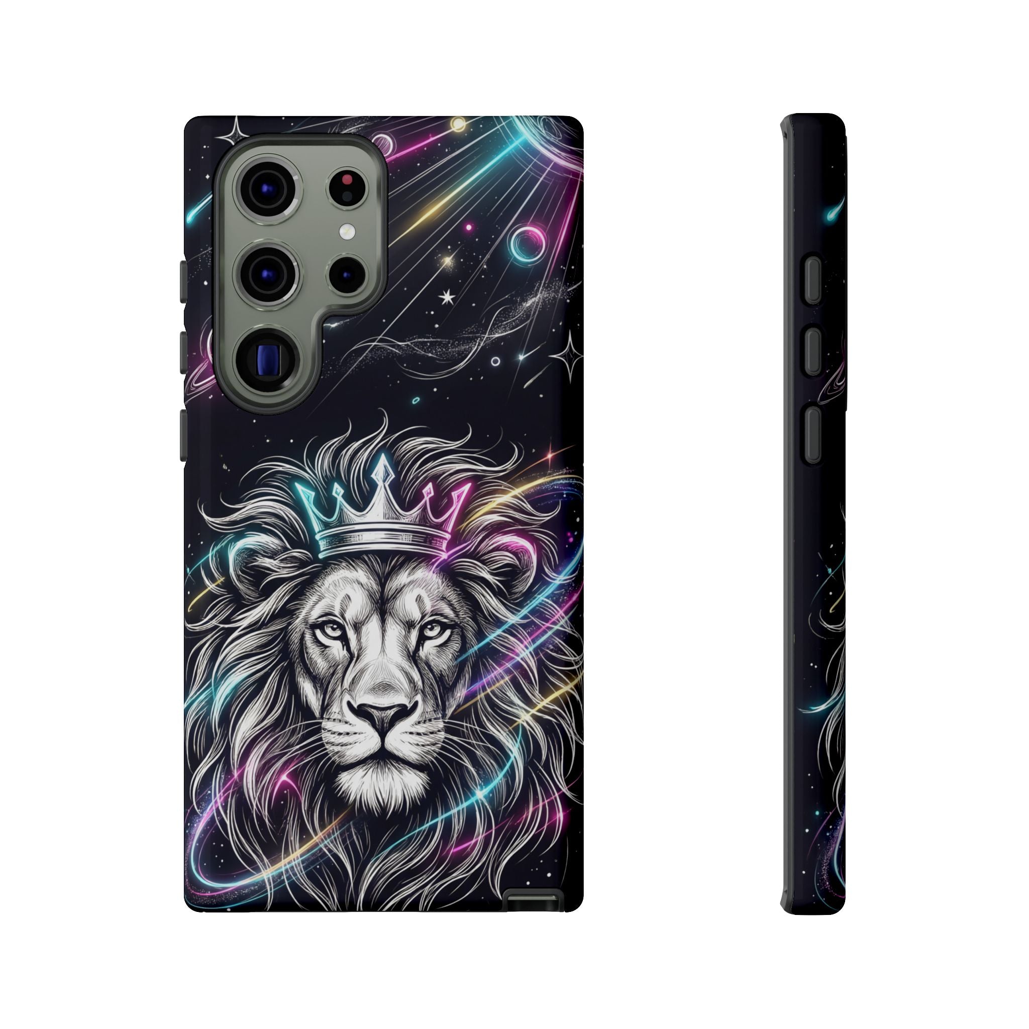 Galaxy Lion Samsung Galaxy Phone Case | Neon Crowned Lion Protective Case
