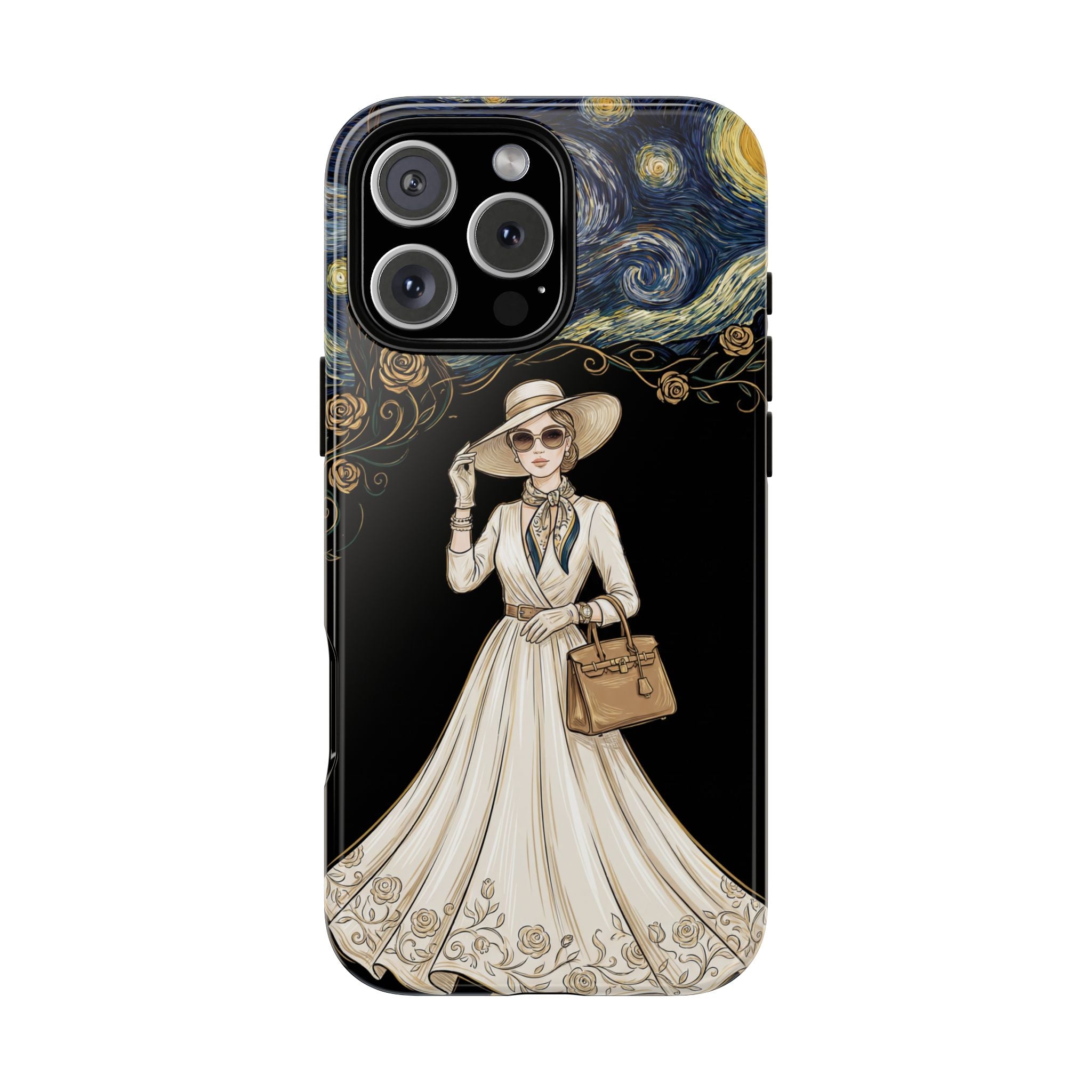 Vintage Starry Night Fashion iPhone Case | Elegant Lady in White Dress