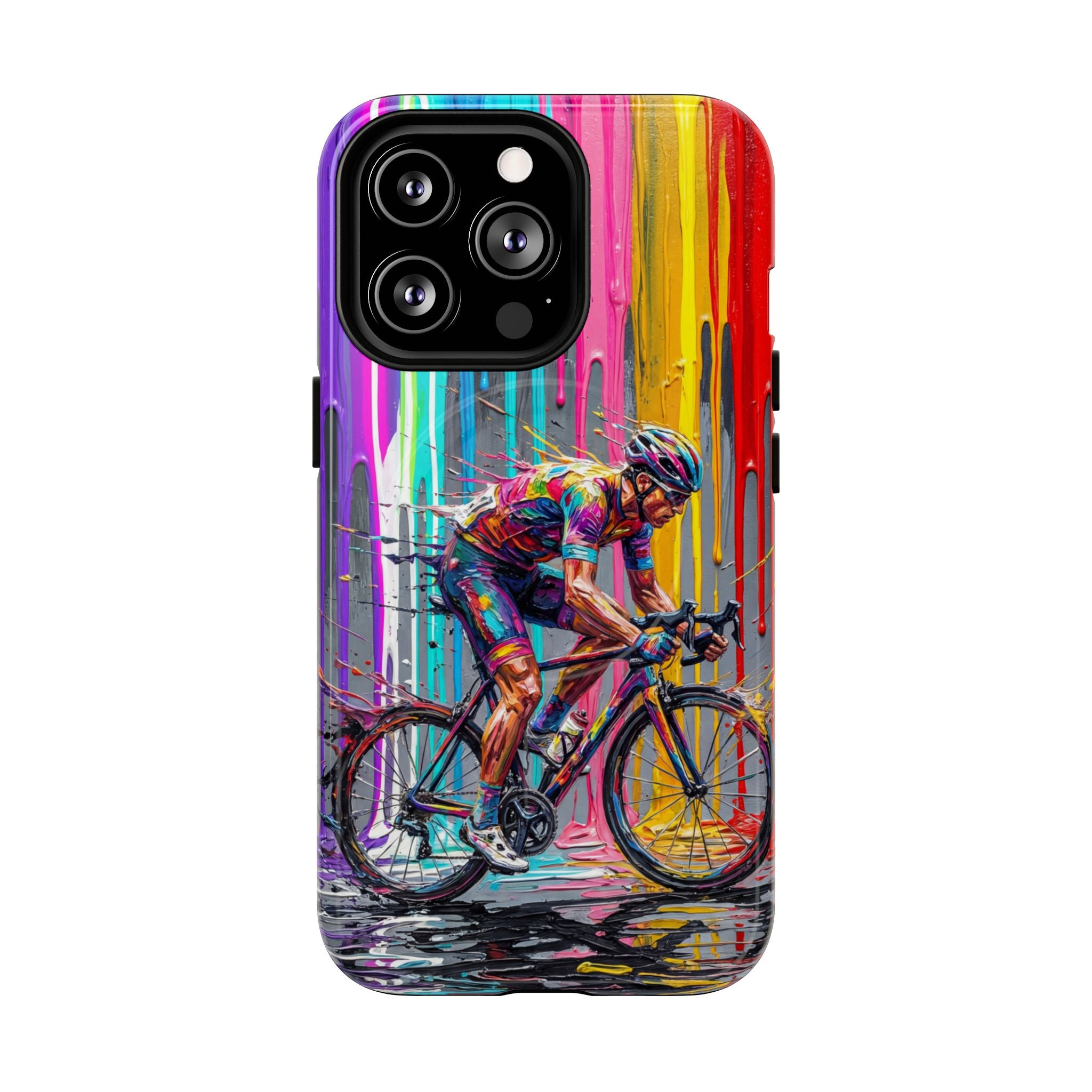 Cyclist Art MagSafe iPhone Case | Colourful Drip Painting Tough Cases