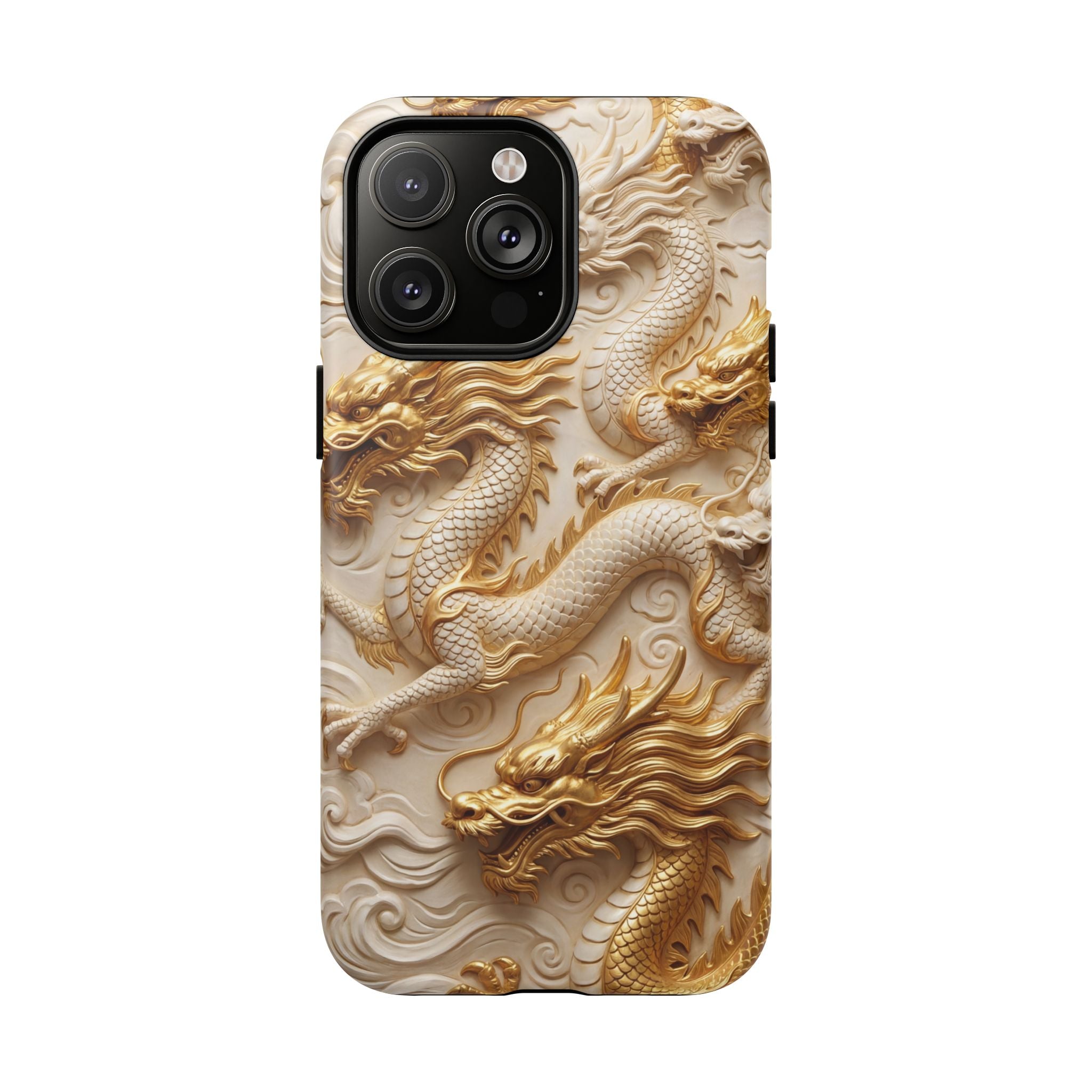 Dragon Relief Tough MagSafe Phone Case — Gold Carved Dragon Design