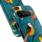 Bird Pattern Tough Google Pixel Phone Case | Colourful Songbirds on Teal Background