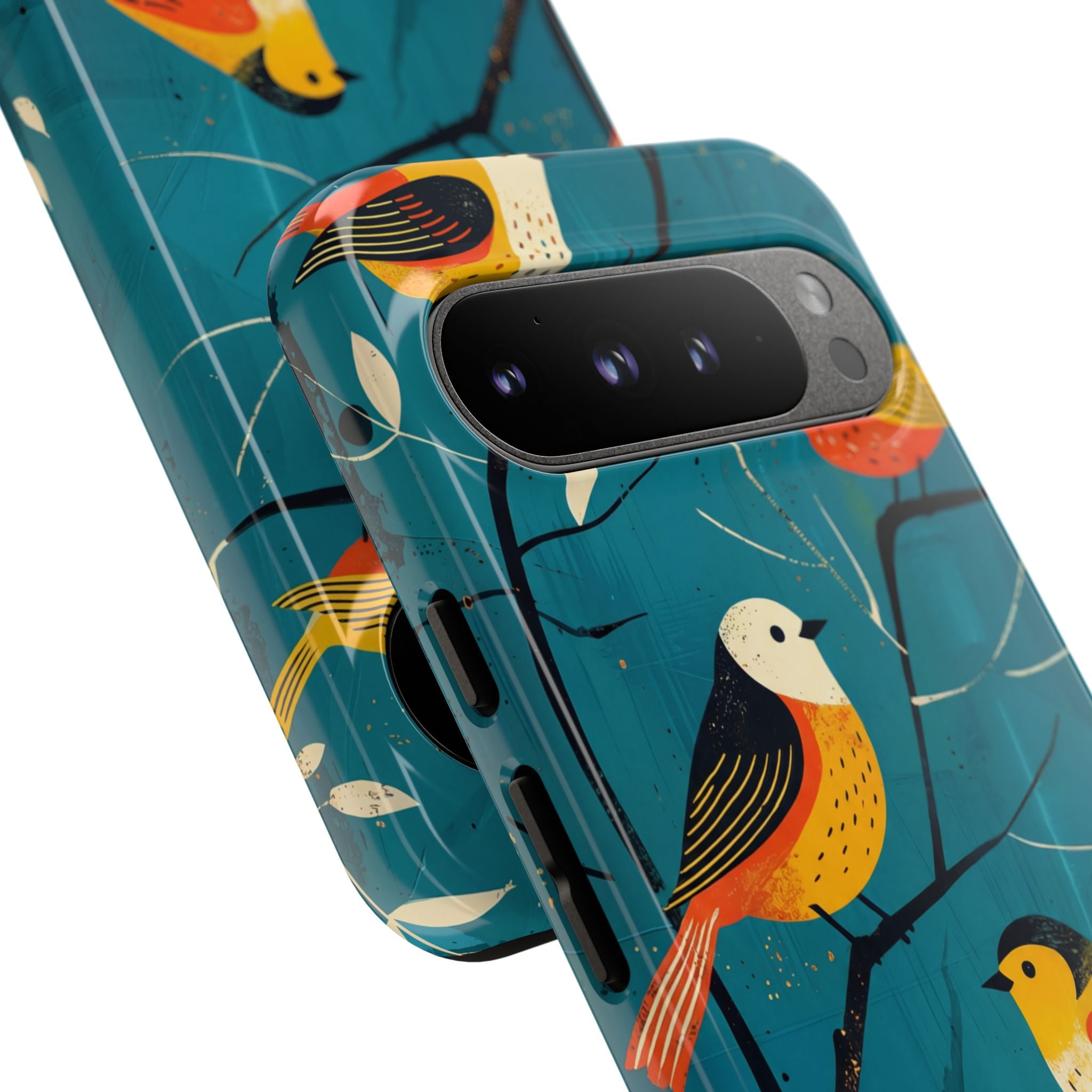 Bird Pattern Tough Google Pixel Phone Case | Colourful Songbirds on Teal Background