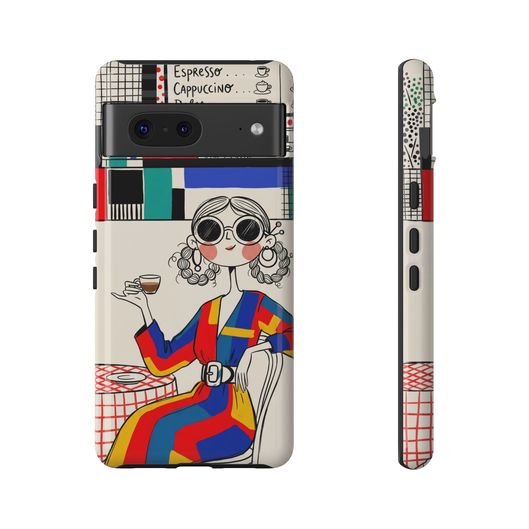 Retro Cafe Google Pixel Phone Case | Colourful Chic Woman Illustration